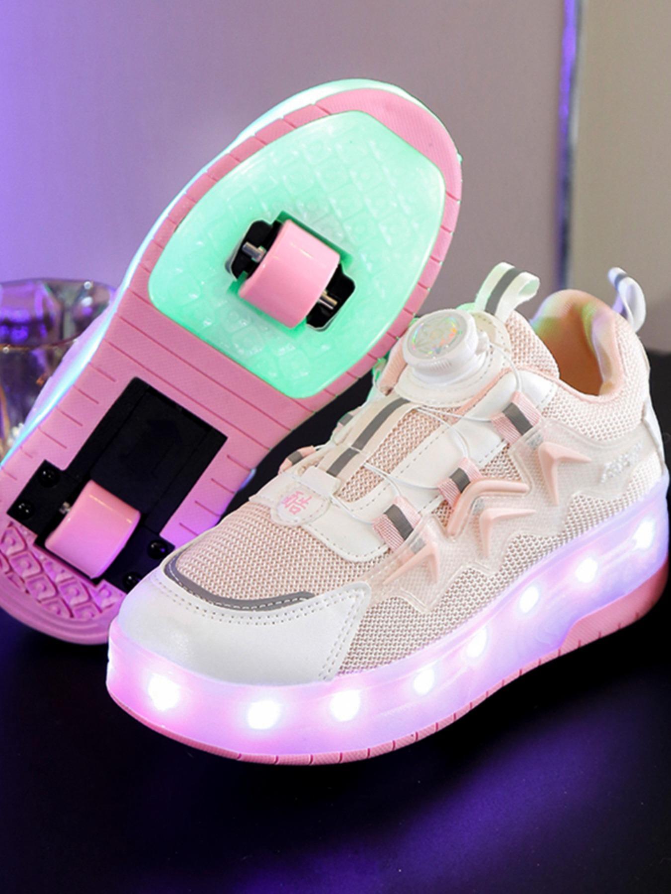 Cute Usb Rechargeable Luminous Pink Sneakers, 2024 New Style Fashionable Light Up Walking for Boys & Girls, Casual Sports Skate Shoes with Wheel Design for Daily Wear