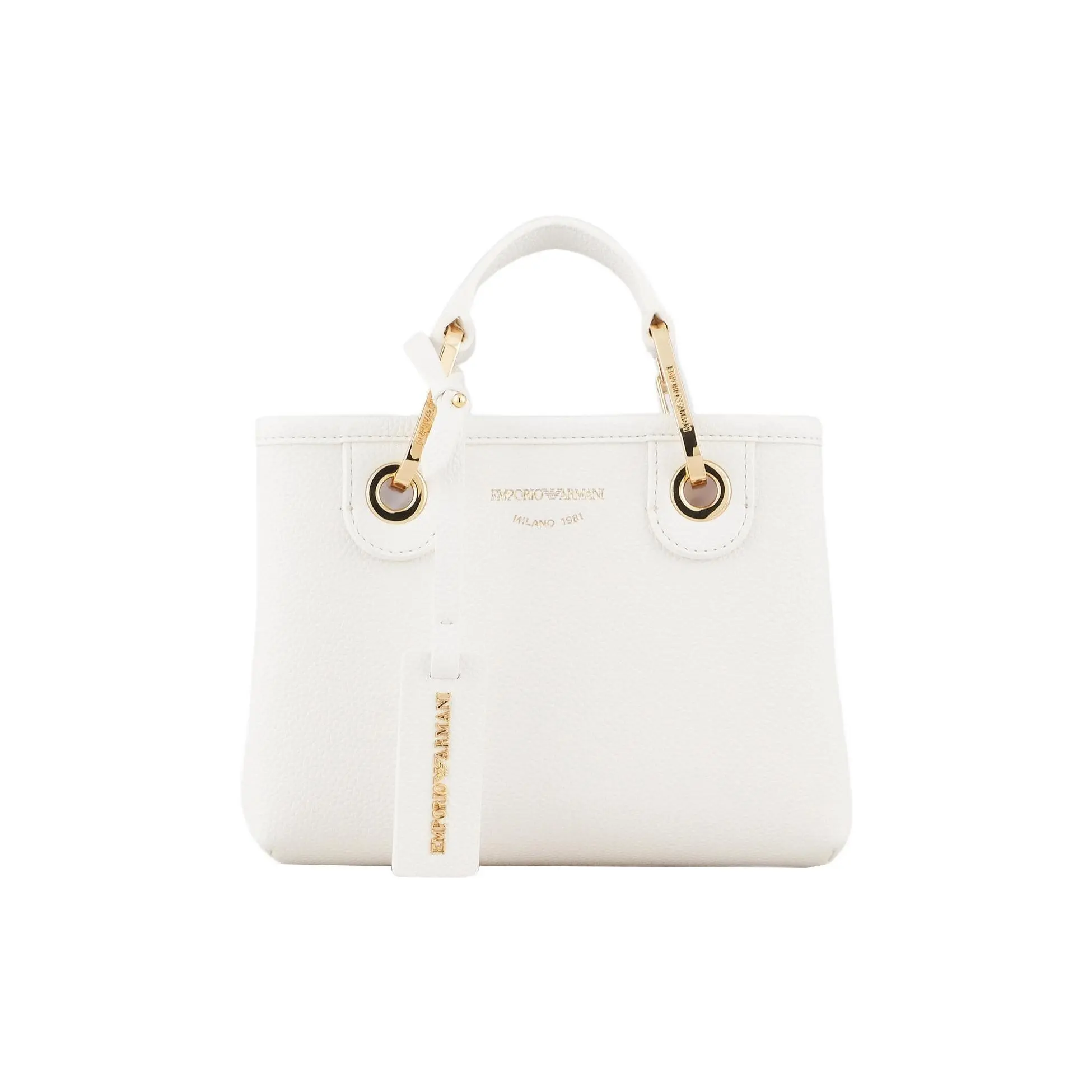 Emporio Armani Classic Logo Pendant PU and Polyester Crossbody Handbag for Women, Mini Style in White