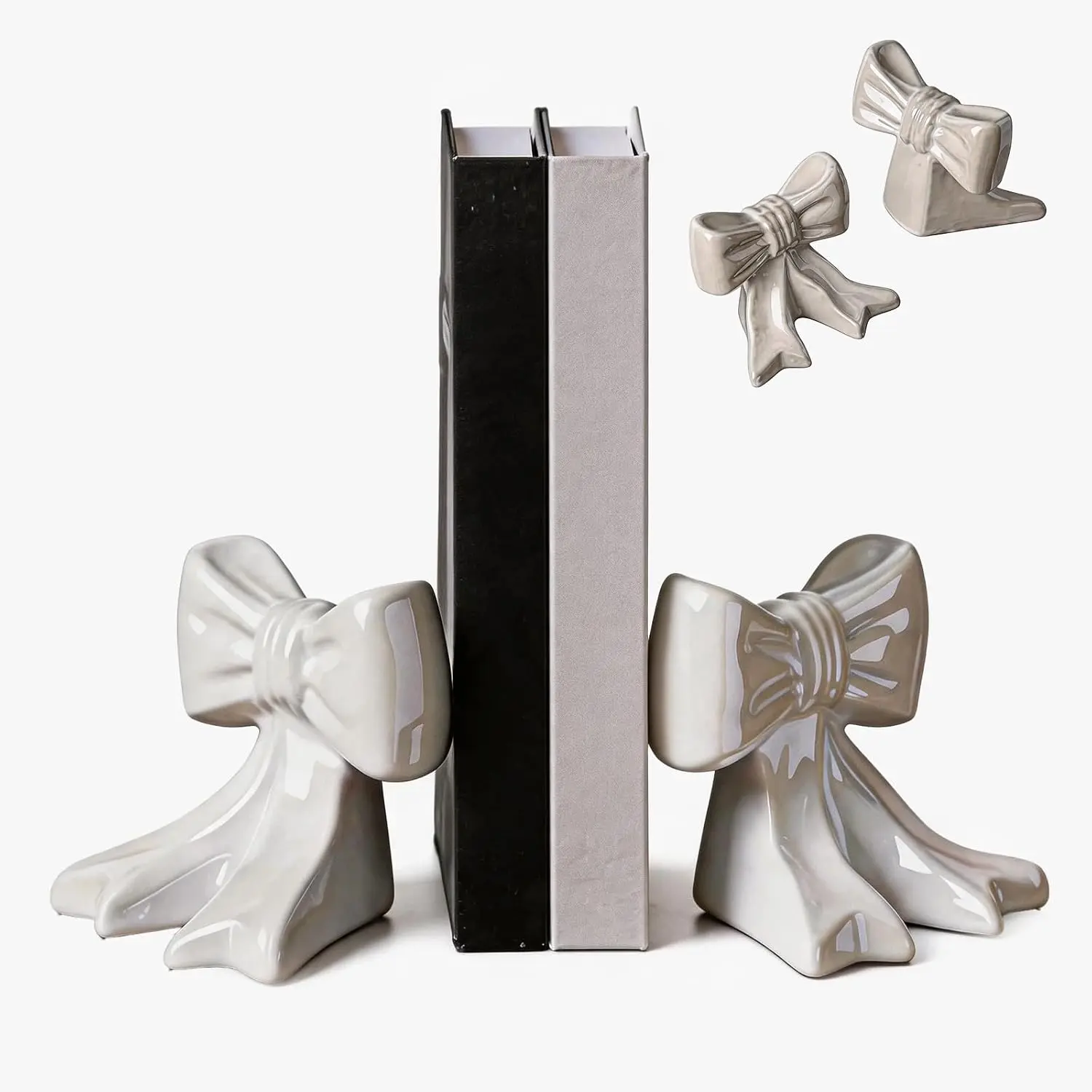 2-Pack Ceramic Butterfly Bookends, Cute Book Ends for Heavy Books, Decorative Book Ends