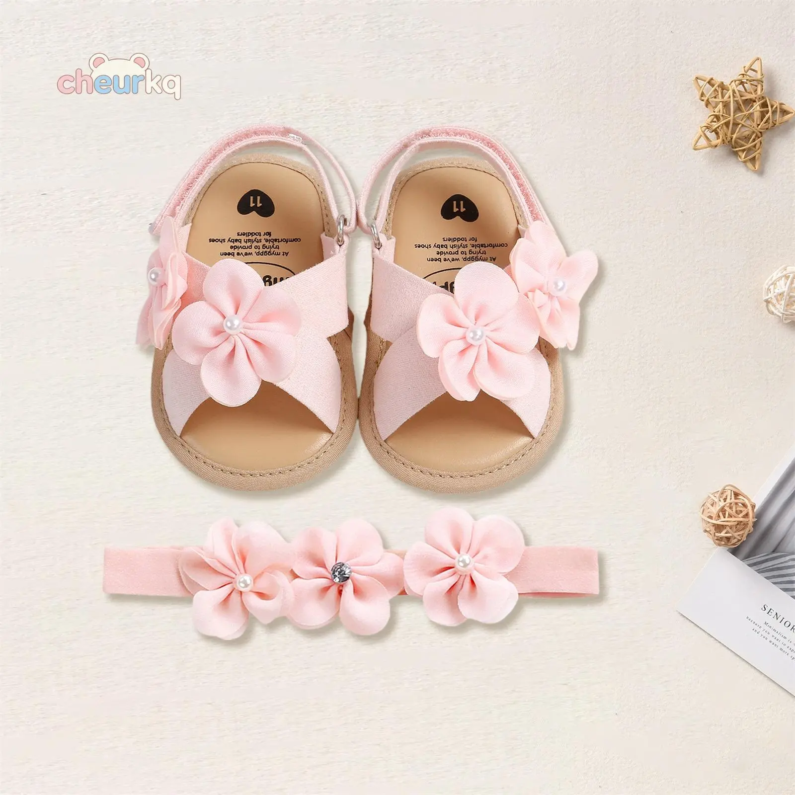 Baby Girls' Summer Casual Prewalker Sandals - Cute Large Flower Flat Toddler Shoes Infant, Non-Slip Sole Baby Walking Shoes, Multi, 1 Pair, Casual Prewalker Shoes