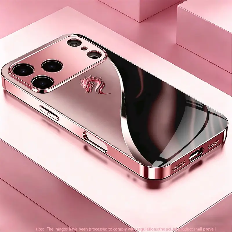 Rose gold metal dragon logo phone case for OPPO Reno2 F/Reno3 Pro 5G/Reno4/Reno4 Pro/Reno4 5G/Reno4 Pro 5G/Reno5 4G/Reno5 Pro 5G/Reno6/Reno6 5G/Reno6 Z Full coverage, stylish and luxurious, high-value protective case