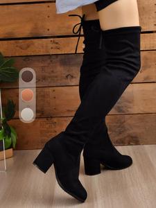 elegant solid color mid heel over-the-knee casual boots, shoes for women, fashion warm comfortable black cute winter boot for fall & winter, trendy all match high heel round toe boot for daily wear, women's shoes, footwear