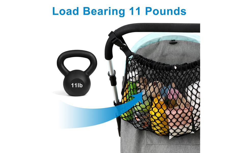 Universal Stroller Organizer, Polyester Net Mesh Bag Fits for Uppababy, Nuna, Britax, Doona Strollers, Non-Slip Adjustable Stroller Mesh Cargo Net Storage Caddy Accessories