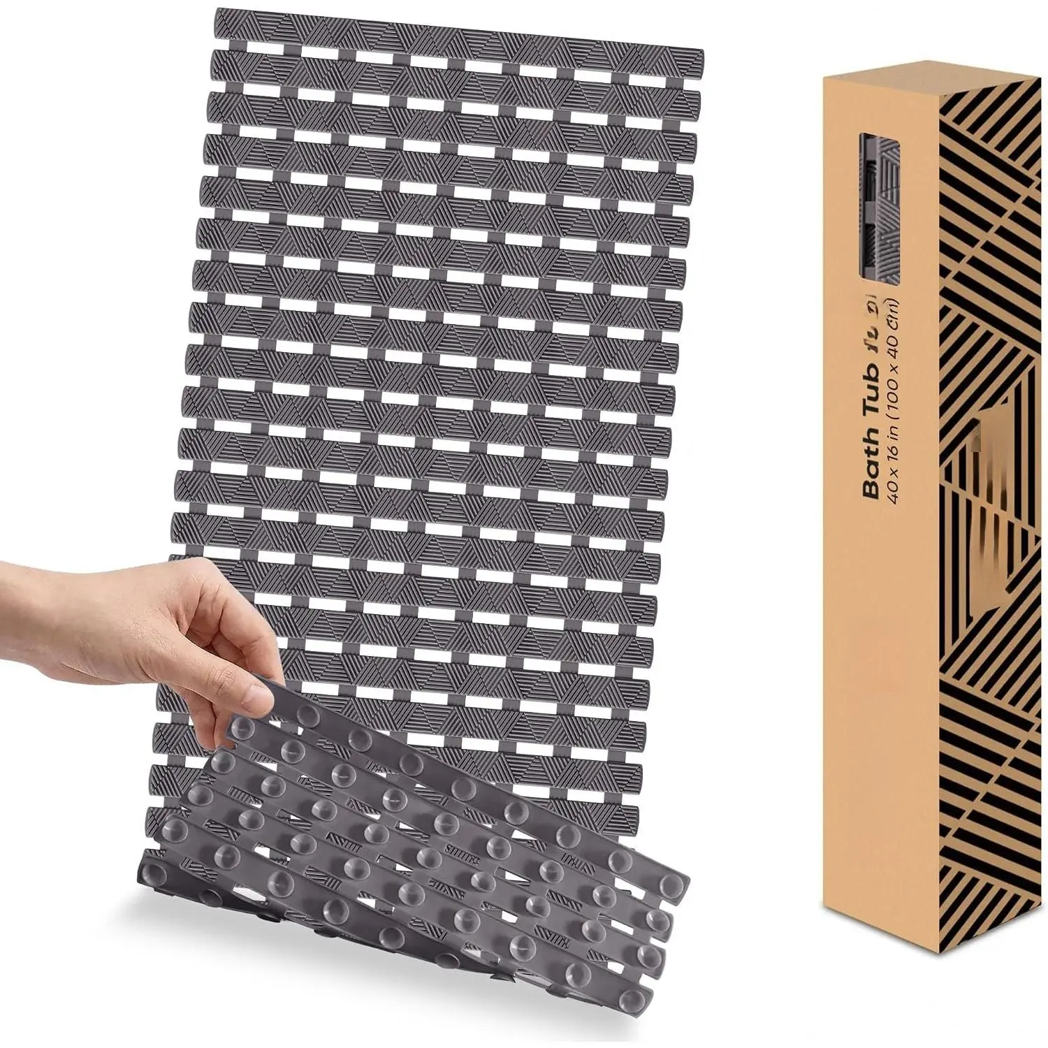 Non Slip Bathtub Mat - Shower Mats for Inside Shower, Rectangular PVC Tub Mat with 200+ Suction Cups for Safety, 40x16 Inch, Dark Gray