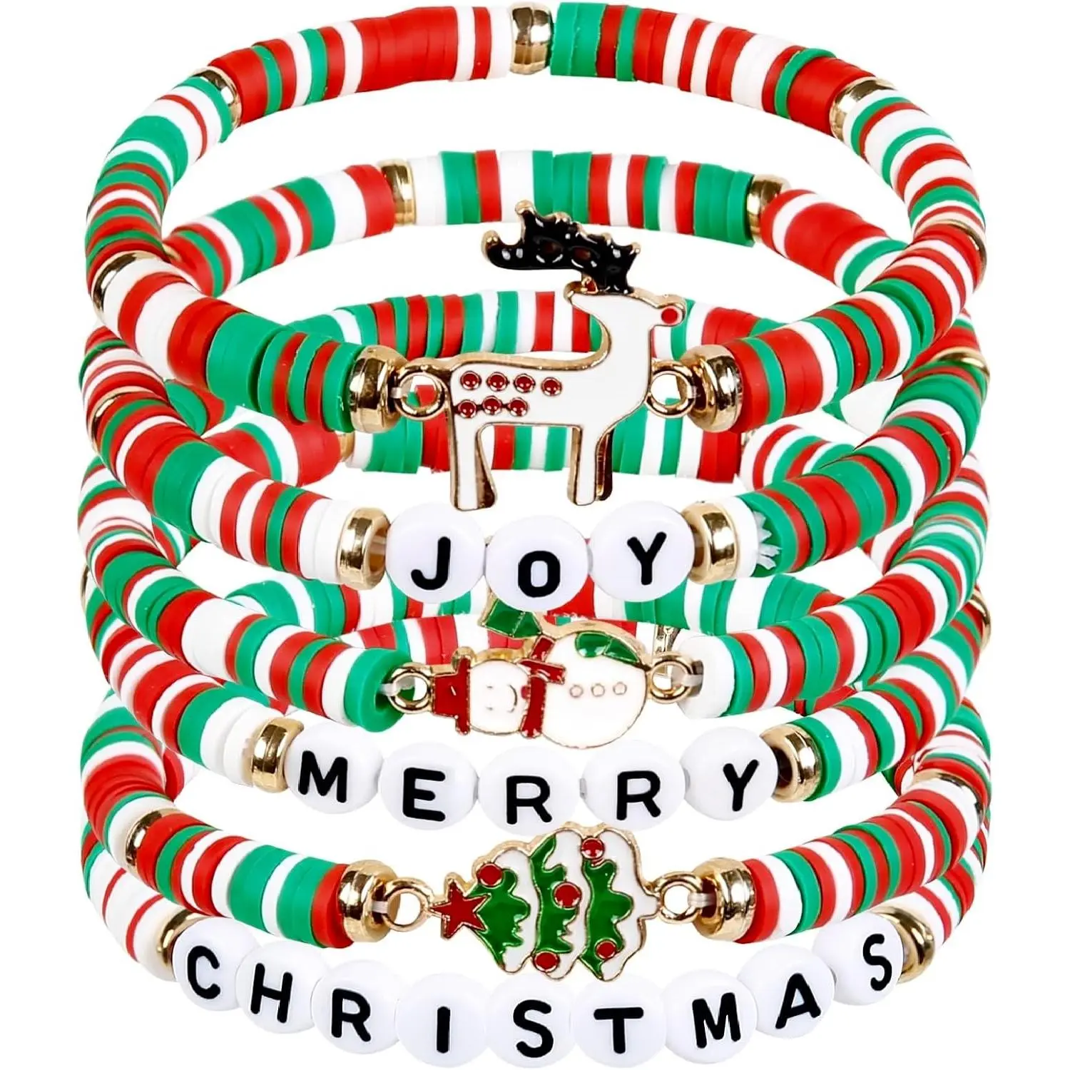 Christmas Bracelets for Women and Girls - Set of 6 Holiday Charm Bracelets with Reindeer, Snowman, Christmas Tree Designs - Stocking Stuffers Gifts for Teens, , Daughter