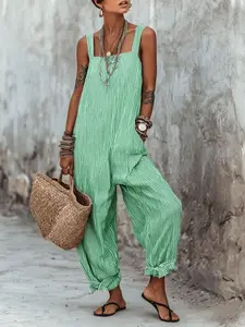 2026 New Arrival Sleeveless Striped Print Loose Fit Romper for Women, Casual Summer Fashion, European and American Style, Cross-Border Shopping