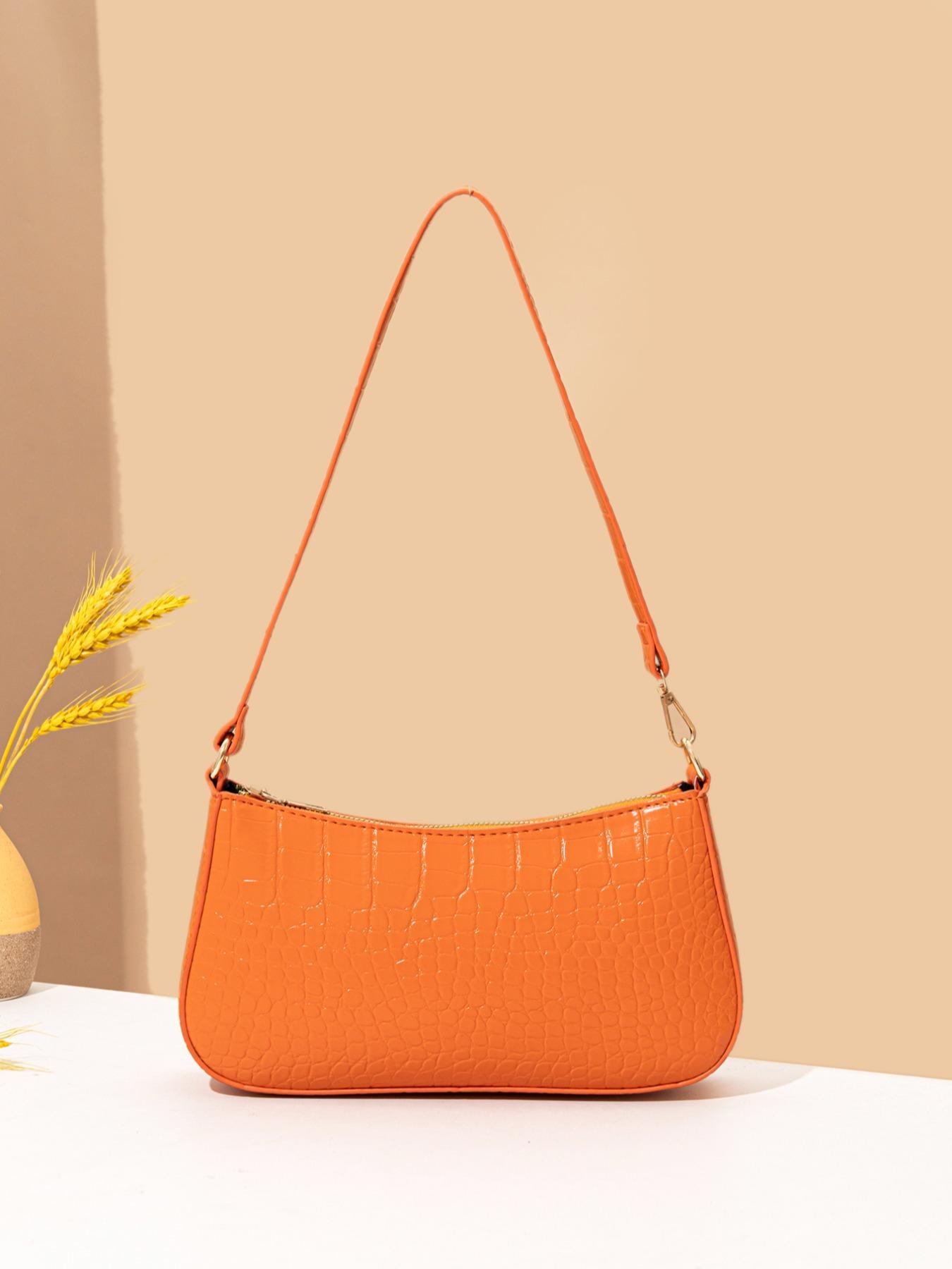 Women's Fashion Plain Crocodile Pattern Hobo Bag, Pu Leather Shoulder Bag with Adjustable Strap, Baguette Bag Gift for Girl Women, Fall Outfits, Fall Freshness