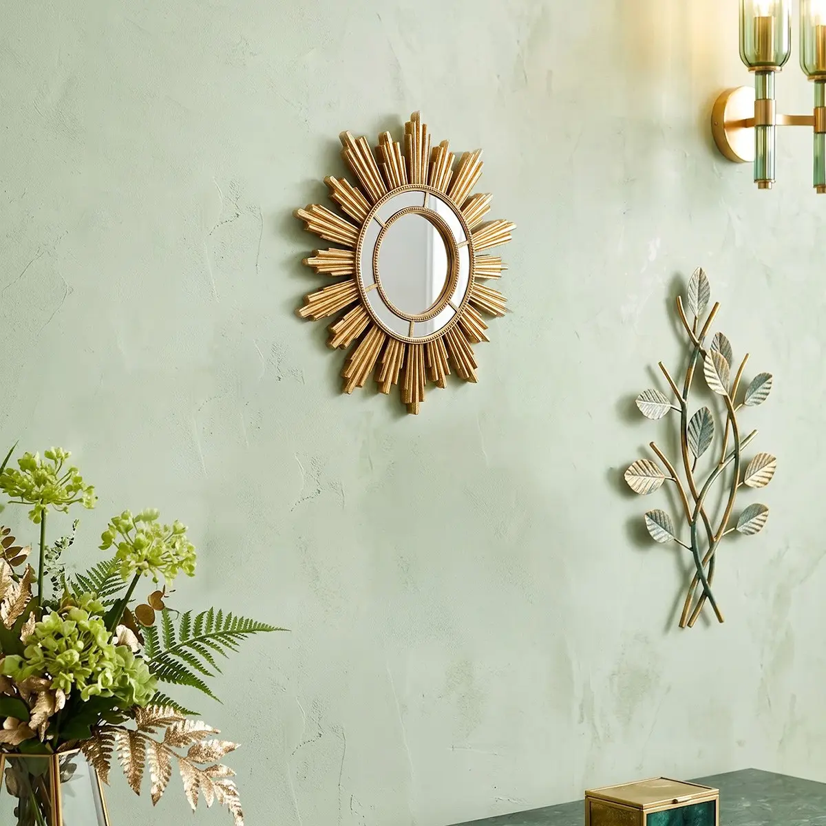 Sunflower Wall Mirror, Resin Hand-Painted Decorative Hanging Mirror, Vintage Luxury Home Decoration, Party Background Prop, Ornate Mirror, Wall Mounted Mirror, Decorative Mirrors For Wall Decor, Accent Mirror