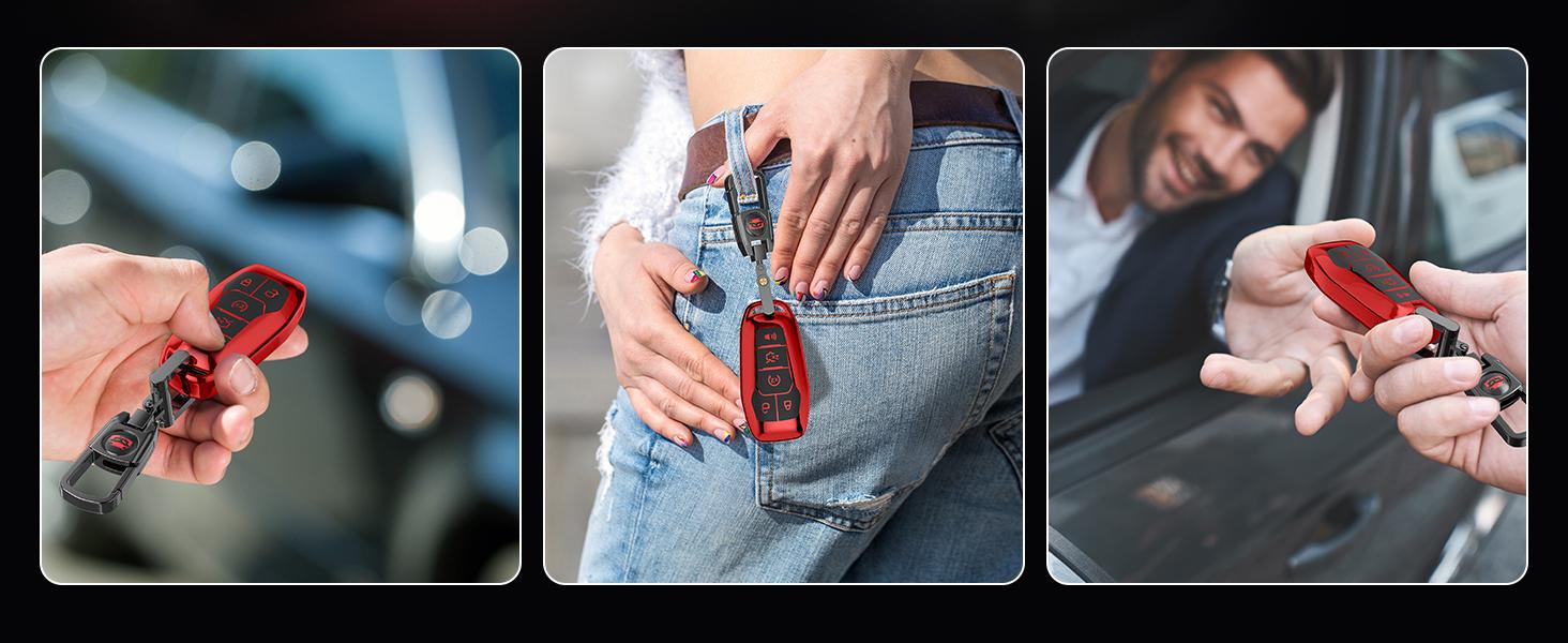 For Ford Key Fob Cover with Keychain.No Screws Required for Installation. Compatible with Ford Fion Mtang F150 Edge Explorer And Lincoln MKZ MKC MKX (Red, Model 2)