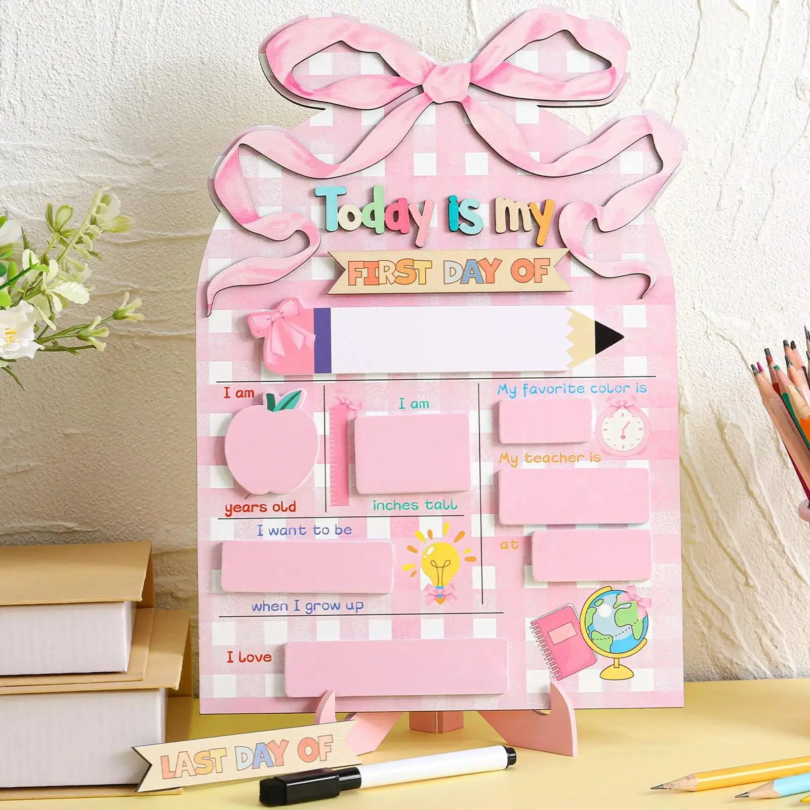 First Day of School Sign Reusable Back to School ChalkBoard First & Last Day of School Photo Prop 1st school board with markers for Preschool Kindergarten PreK Daycare Elementary Cut Classroom Decoration