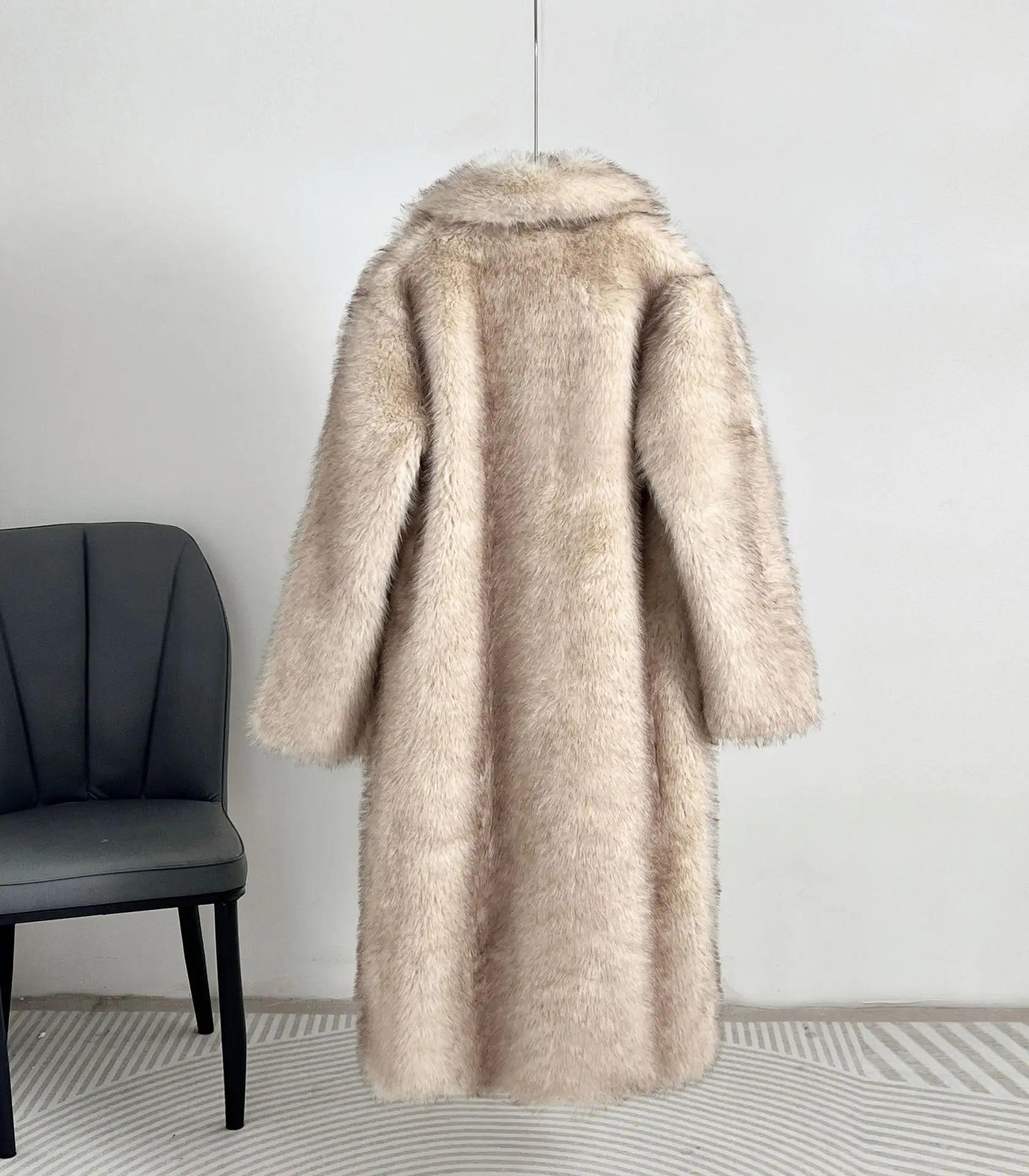 European And American Style Autumn Winter Women's Long Faux Fur Coat With Blazer Collar Faux Fur Jacket Outerwear Womenswear1123