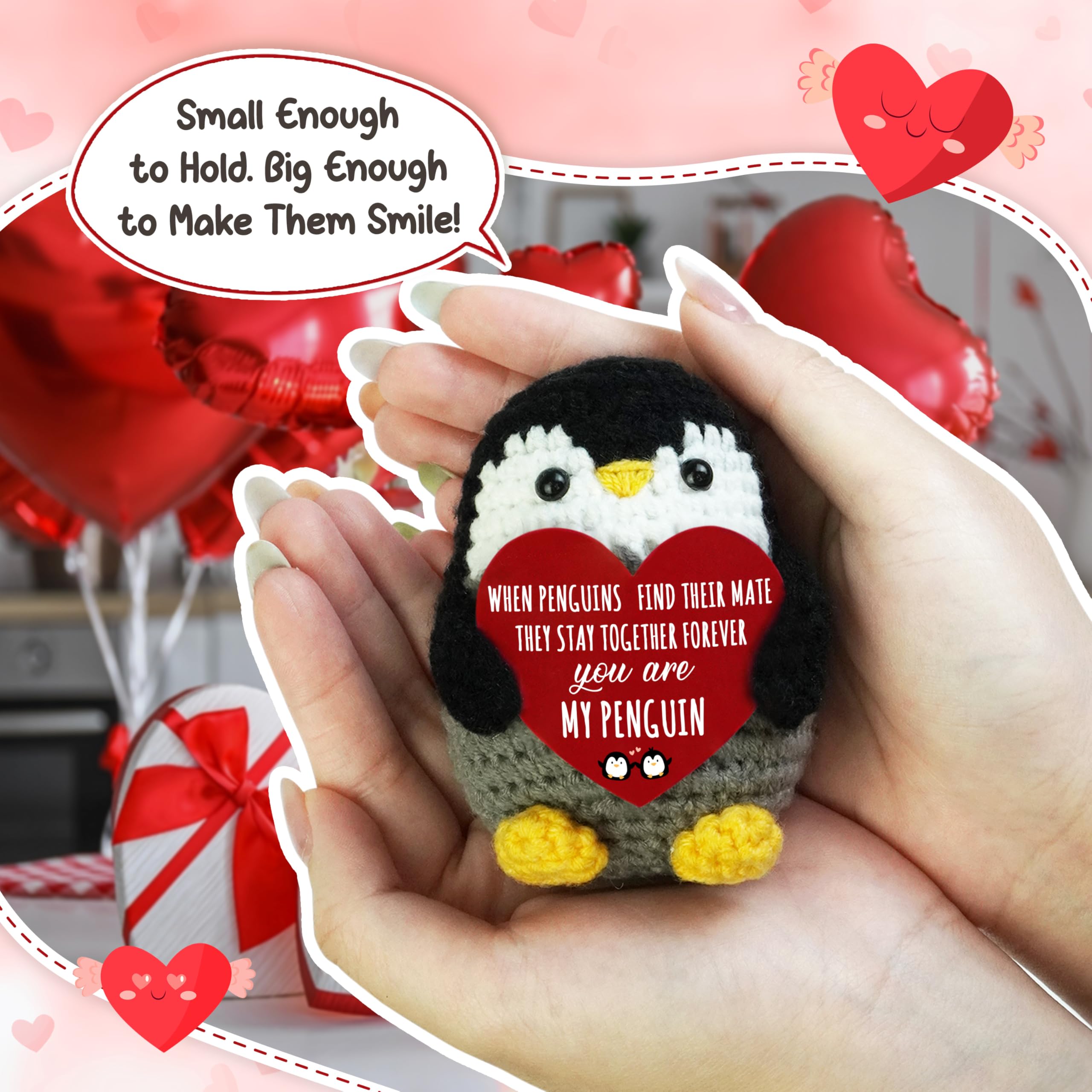 Cute Hand-Knitted Mini Penguin Plush, Emotional Support Stuffed Animal, Soft Stress Relief Toy, Perfect Christmas Presents & Holiday Gifts, Birthday Gifts for Women Men, Teacher Appreciation Gifts, Portable Desk Decor, Bag Charm Keychain, Healing Companio
