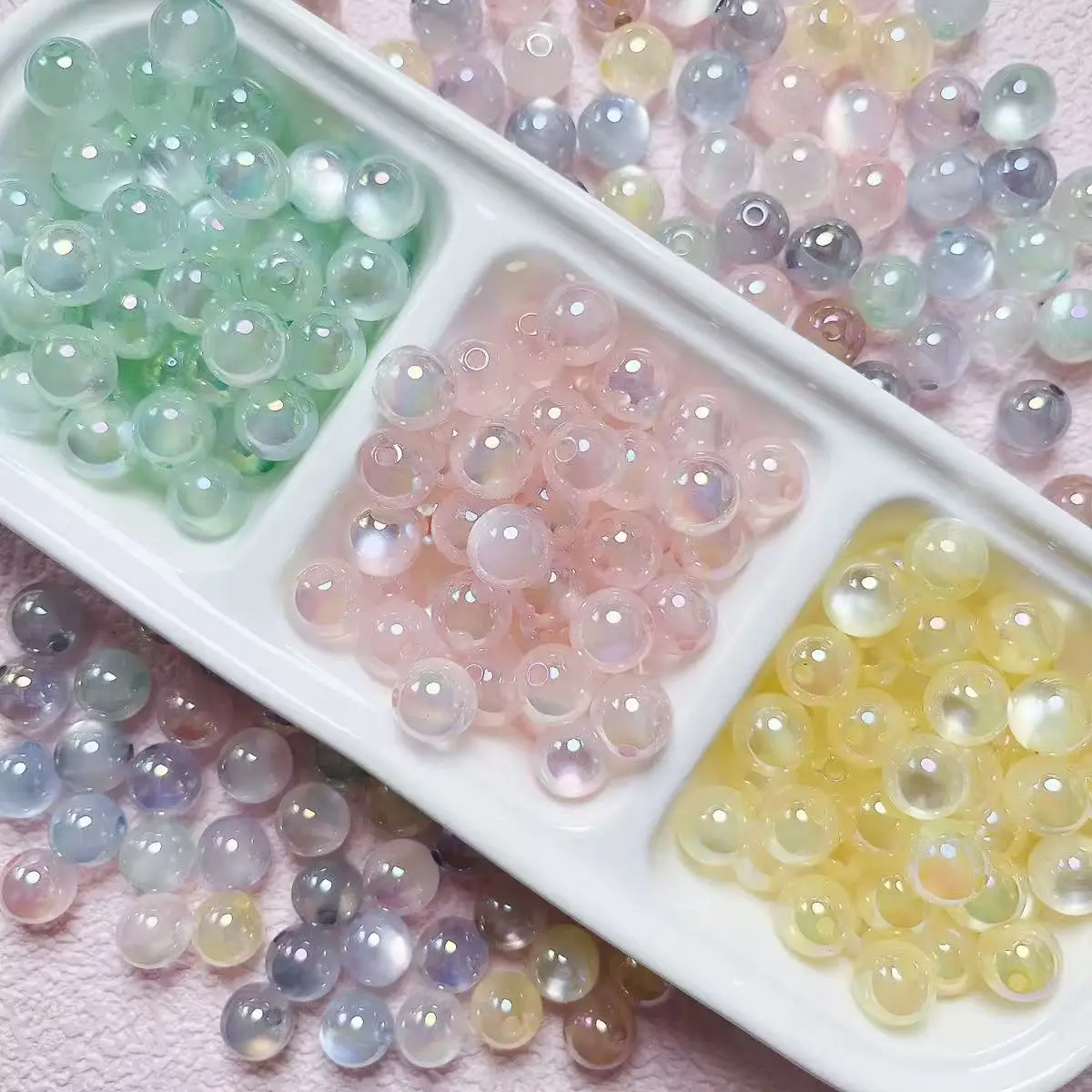 Vesta-A21-UV Plated Jelly Cat Eye Round Beads 10mm 6pcs/bag