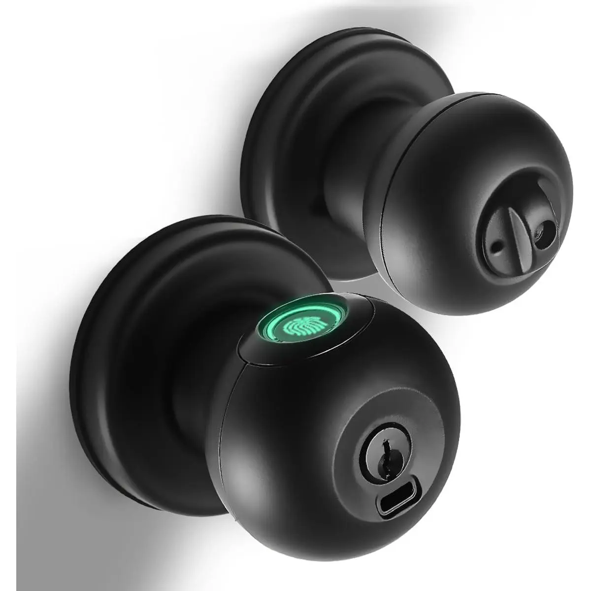 Door Lock, Door Knob with Lock, Biometric Black Door Lock, Thumbprint Door Lock for Bedrooms, Hotels, Apartments, Offices and Garages