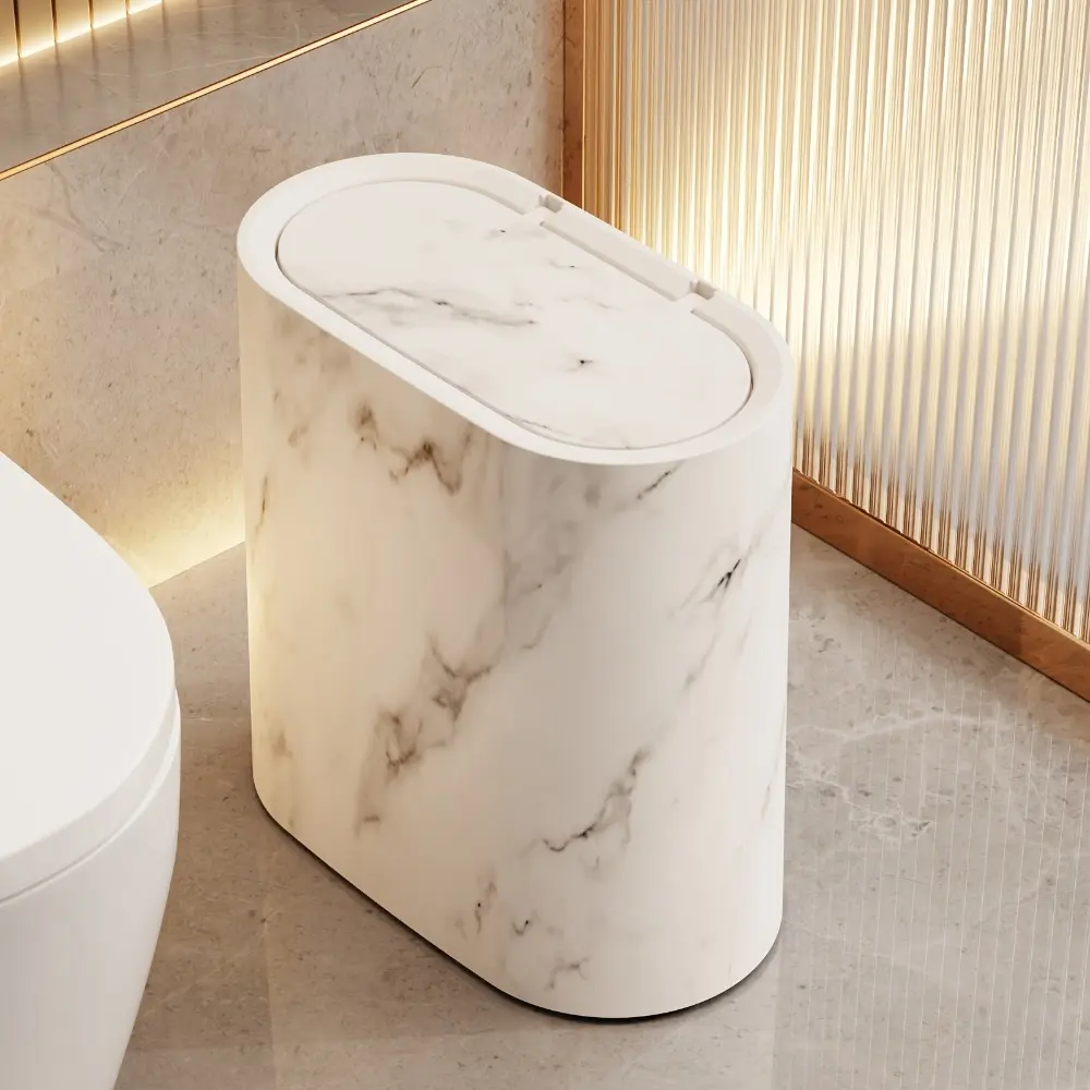 Nordic Style Lidded Trash Can, Bathroom Trash Cans, Minimalist Light Luxury Household Storage Bin, Slim Compact Design to Save Space, Suitable for Bathrooms, Kitchens, Bedrooms, Multi-Functional Creative Garbage Bin, Bathroom Garbage Can With Lid