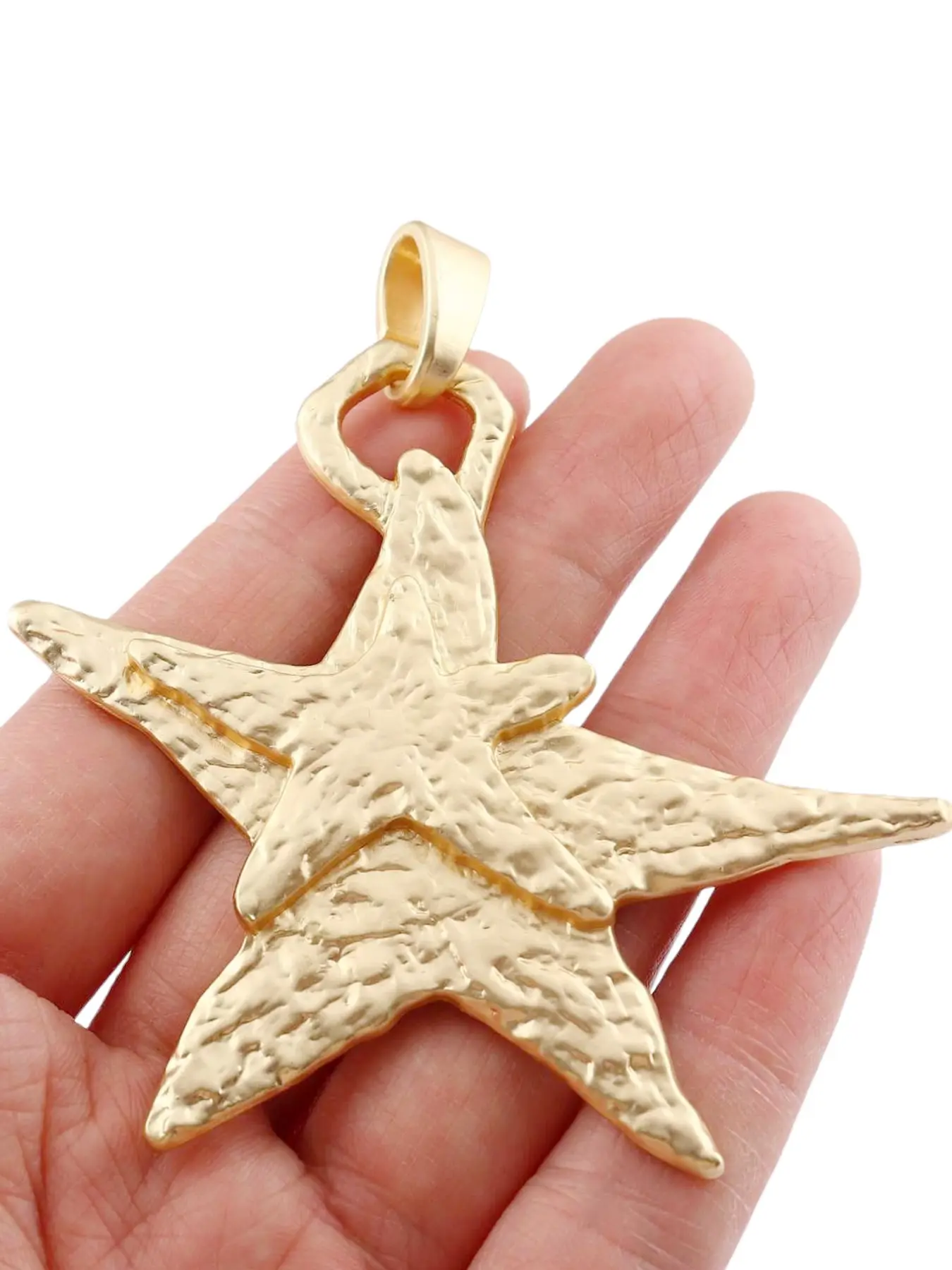 1pc Matte Gold Ocean Starfish Charms Zinc Alloy Hollow/Hammered/Double Layer Starfish Pendant For Women DIY Boho Vacation Jewelry Making