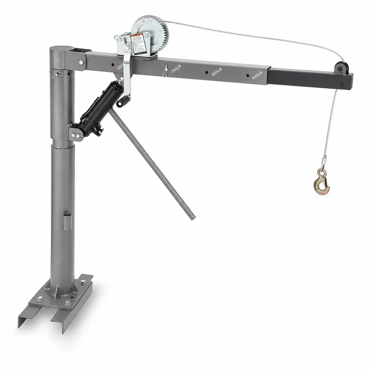 1000 lbs Hydraulic Pickup Truck Crane Hoist – Heavy Duty Folding Jib Crane with Manual Winch – 360° Swivel – 4 Adjustable Boom Levels – Efficient Lifting for Truck Beds, Warehouses, Construction