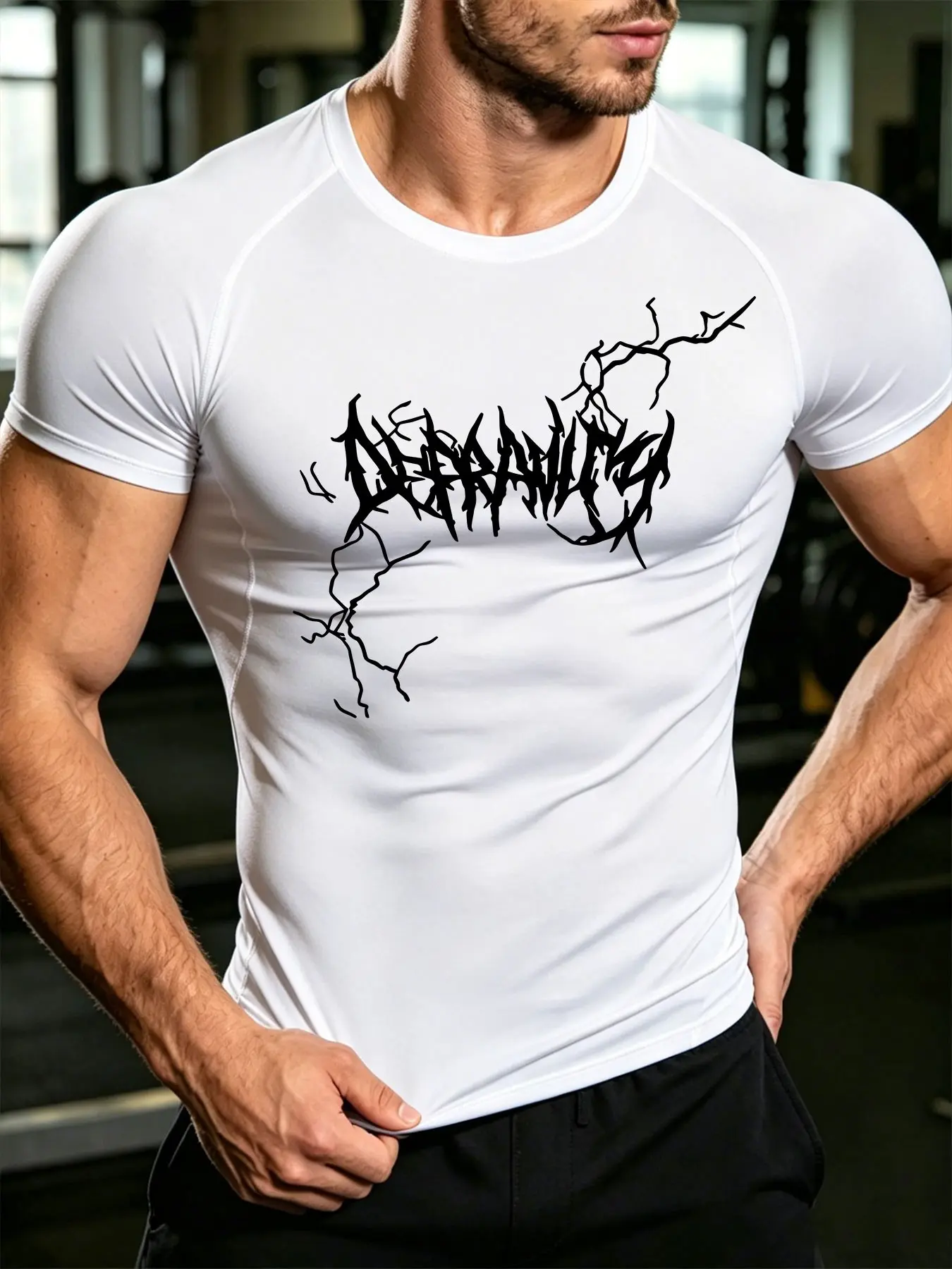 Men's Summer Y2K Thorn Lightning Print Compression Shirt, Comfortable Breathable Workout Tops Sport Short Sleeve, Ideal for Fitness Basketball Soccer Running