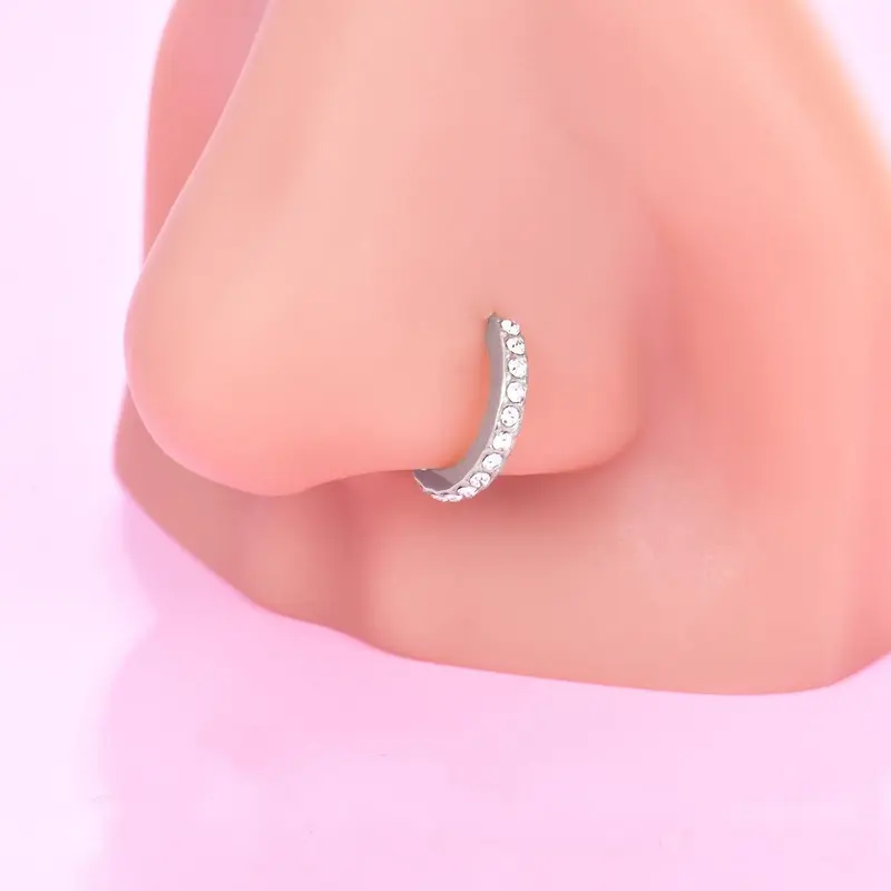 Cute Rhinestone Decor Nose Ring, Stainless Steel Nose Ring, Fashionable Body Jewelry, Body Jewellery for Women & Men, Trendy All-match & Exquisite Jewelry for Birthday Gift, Nose Piercing Jewelry