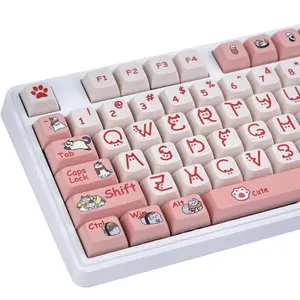 Cute Cat Planet Keycaps, 131 Keys Dye-sublimation Keycaps, PBT XDA Profile Keycaps for Cherry Gateron MX Switches Mechanical Gaming Keyboards, Keycap Set