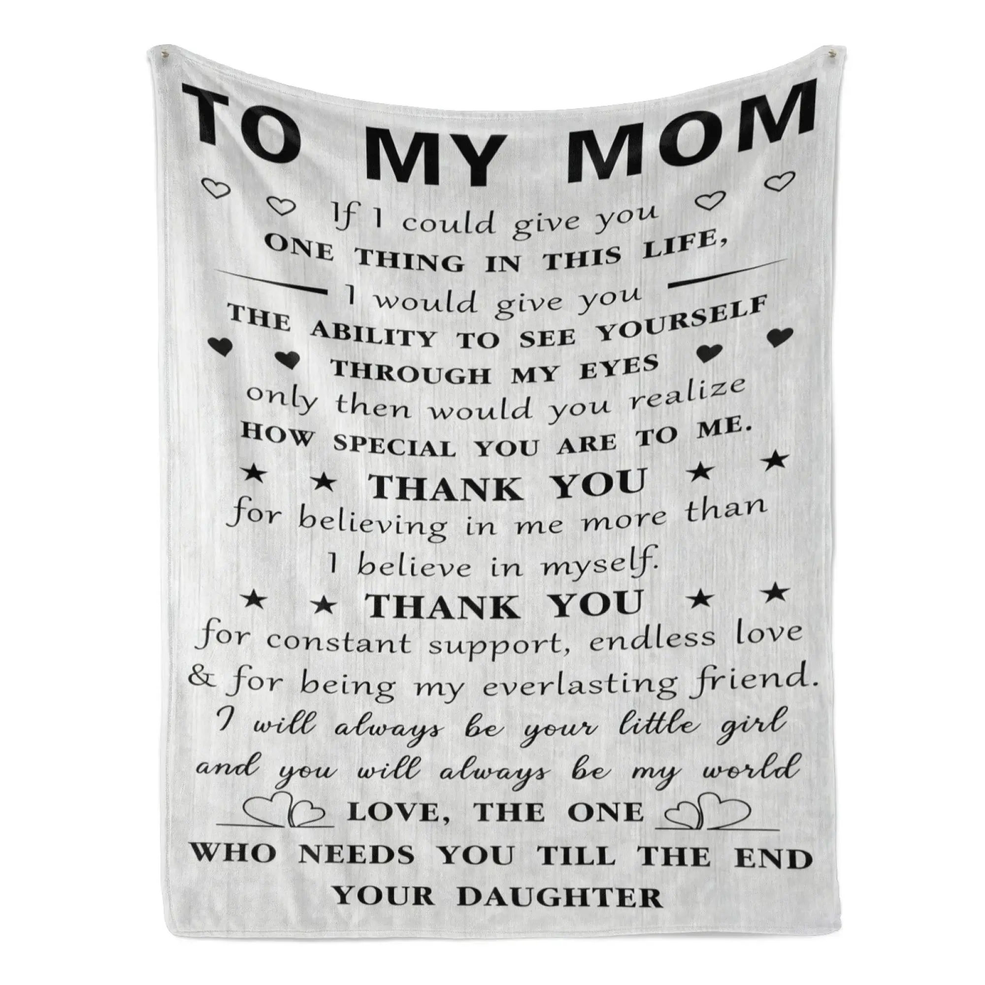 To My Mom Sentimental Message Flannel Blanket - Heartfelt blanket with daughter’s loving note to mom, expressing gratitude and love. Perfect for gifting, ideal for cozying up with emotional, loving vibes.Gift for Mother’s Day, gift for mother bed sofa