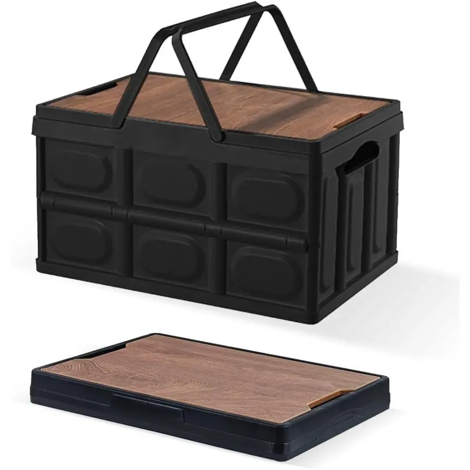 Collapsible Storage Bins Box with  and Handle, 30L Portable Plastic Storage Crate Containers , Instacrate Stackable Foldable Camping Basket Supplies for Camp Fishing  RV, Office (Black)