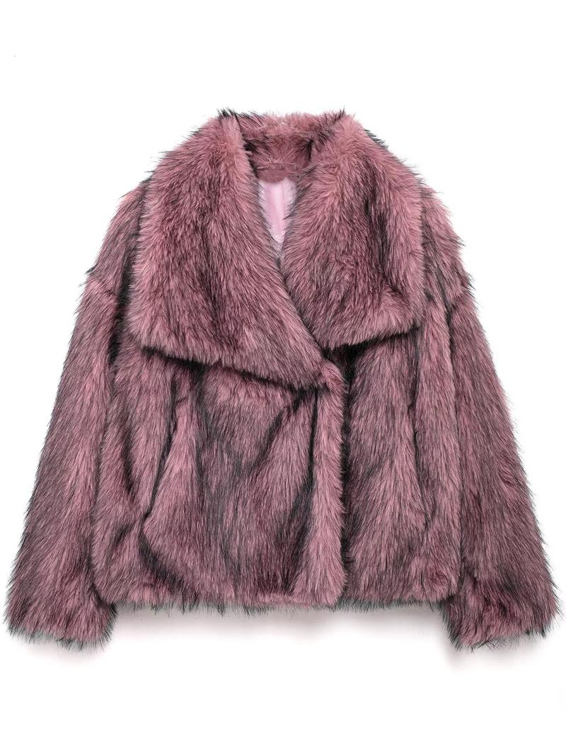 Women's Solid Color Faux Fur Jacket, Casual Long Sleeve Collared Fuzzy Coat for Fall & Winter, Women's Clothing for Daily Wear, Lady Outerwear