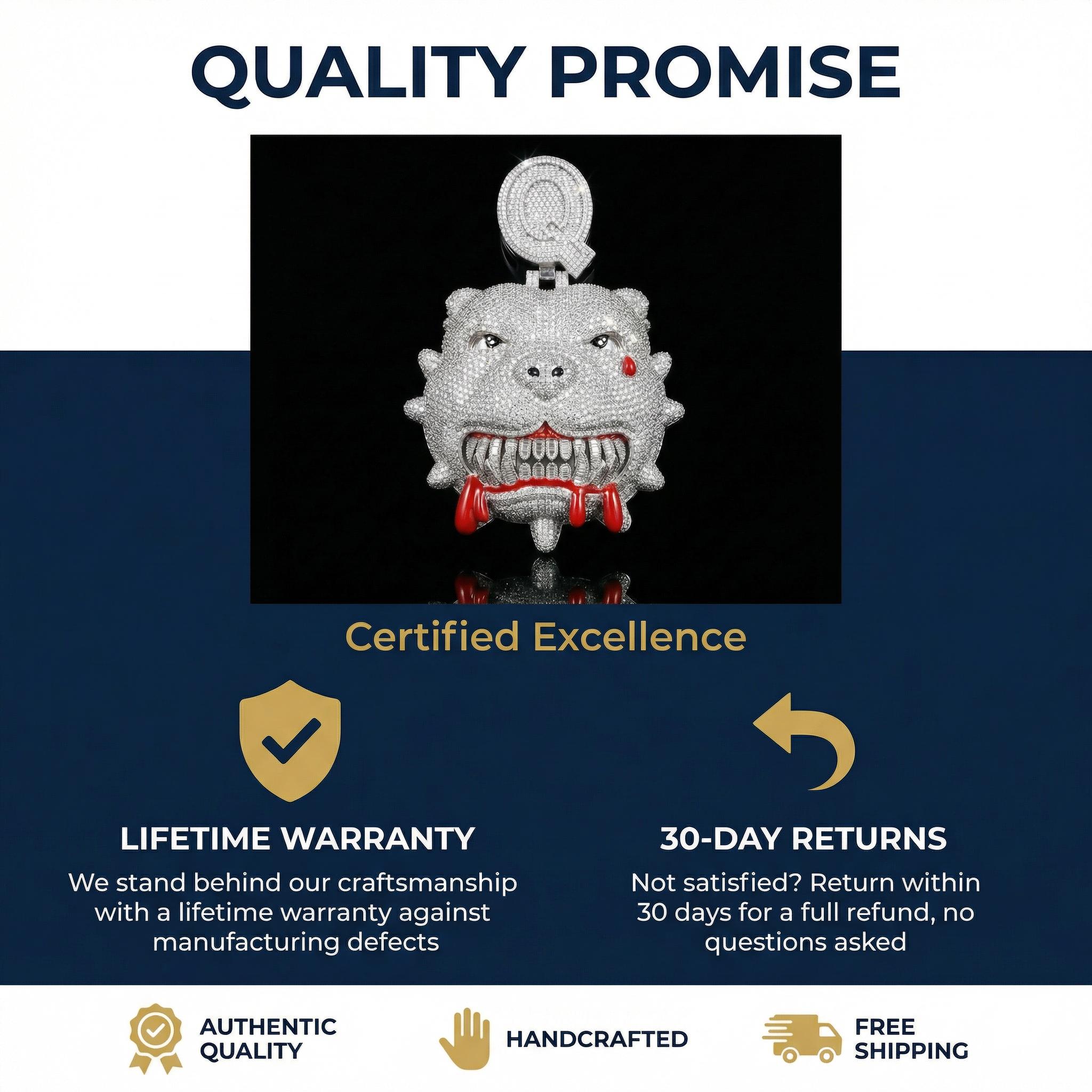 Heavyweight Bloody Bulldog Pendant with Rope Chain| Custom Initial Hip Hop Mascot| Edgy Streetwear Drip