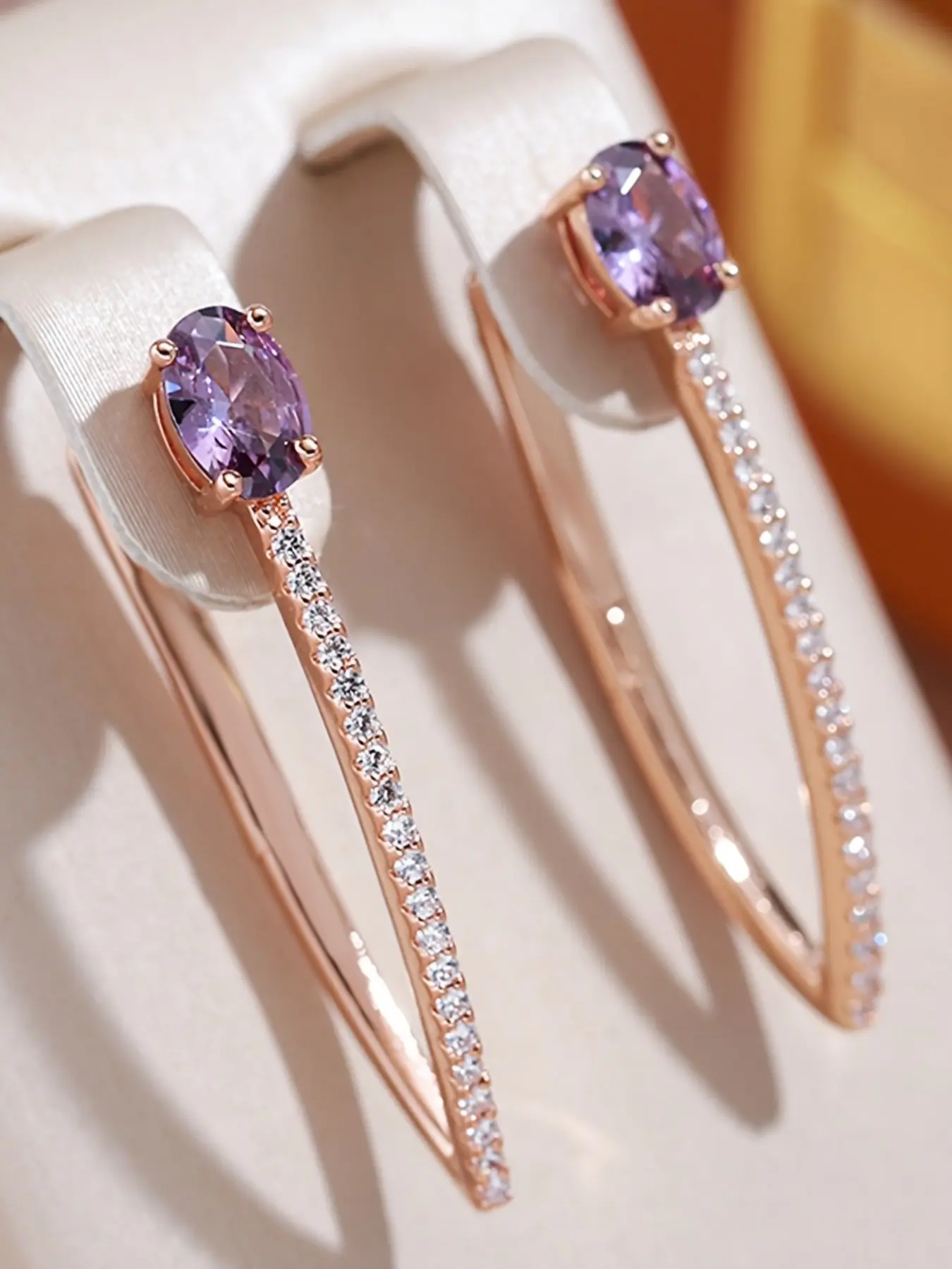 V-shape Purple Synthetic Crystal Earrings for Women Clip Hoop Earrings Delicate Jewelry Ear Accessories for Engagement Weddings Party, Daily Wear Anniversary Gift for Her