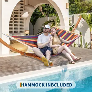 Heavy Duty Curved Wood Hammock Stand – All-Purpose Weatherproof Wooden Frame with Chains & Carabiners – Indoor Outdoor Patio Backyard Use – Supports Up to 475 lbs