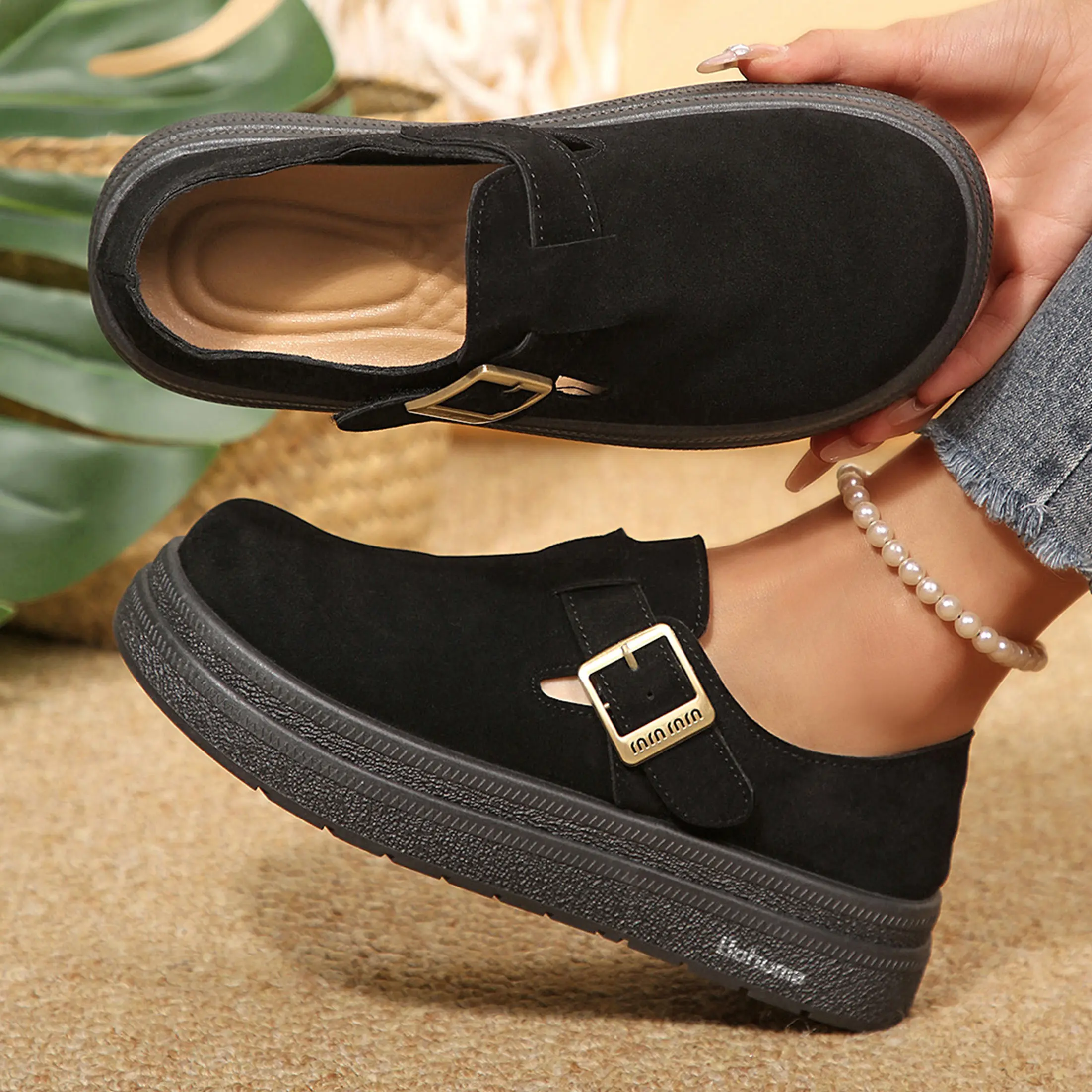 Women's Comfort Loafers Suede Clogs Cork Footbed Slippers Chunky Non-Slip Rubber Sole Potato Shoes All-Day