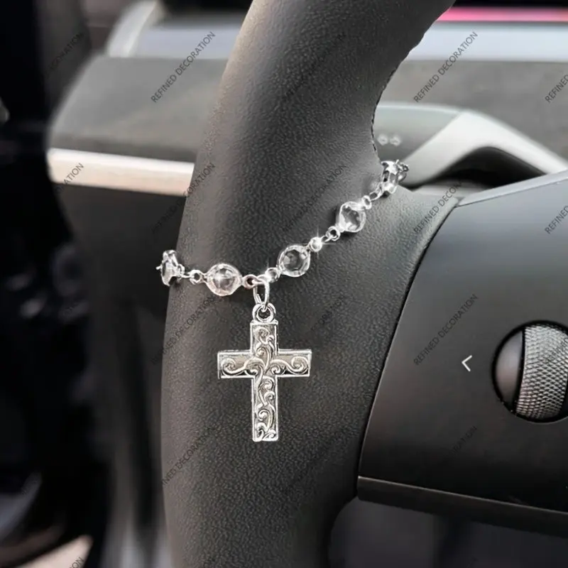 Crucifix Car Pendant Steering Wheel Decor, Sparkling Rhinestone Crucifix Keychain, Elegant Small Car Interior Accessory, Car Hanging Ornament, Car Decorations, Car Interior Ornaments