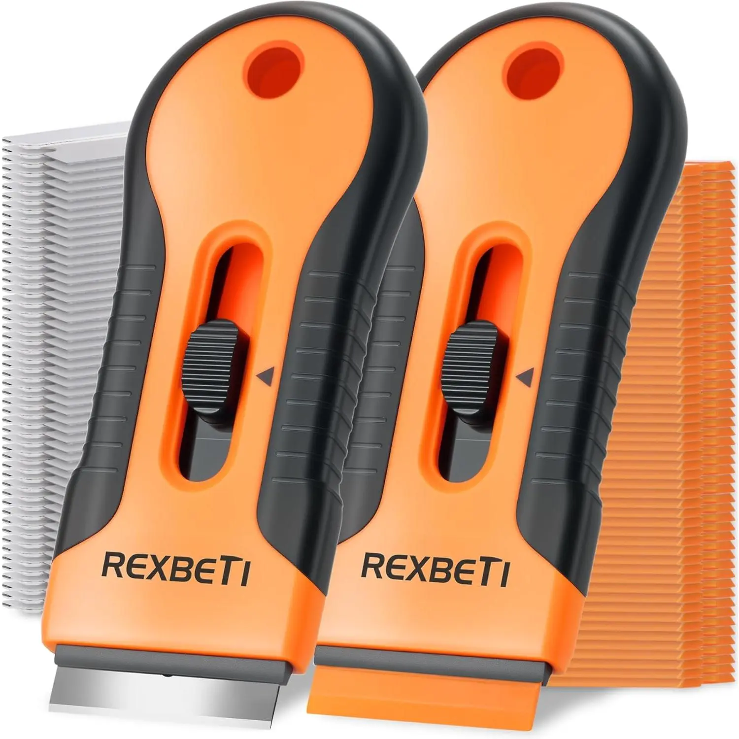 Razor Blade Scraper Tool Set (2-Pack) with Extra 80Pcs Metal+Plastic Blades (30Pcs Metal, 50Pcs Plastic) - Cleaning Tool for Cooktop, Paint, Glass, Cooktop Safe for DIY Users