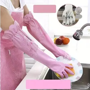 1 Pair, Winter Long Thermal Gloves, Plus Velvet Household Cleaning Gloves, Waterproof Kitchen Dishwashing Gloves, Non-slip Housework Gloves, Durable Laundry Washing Gloves, Kitchen Gloves For Washing Dishes, Cleaning Supplies, Reusable Gloves