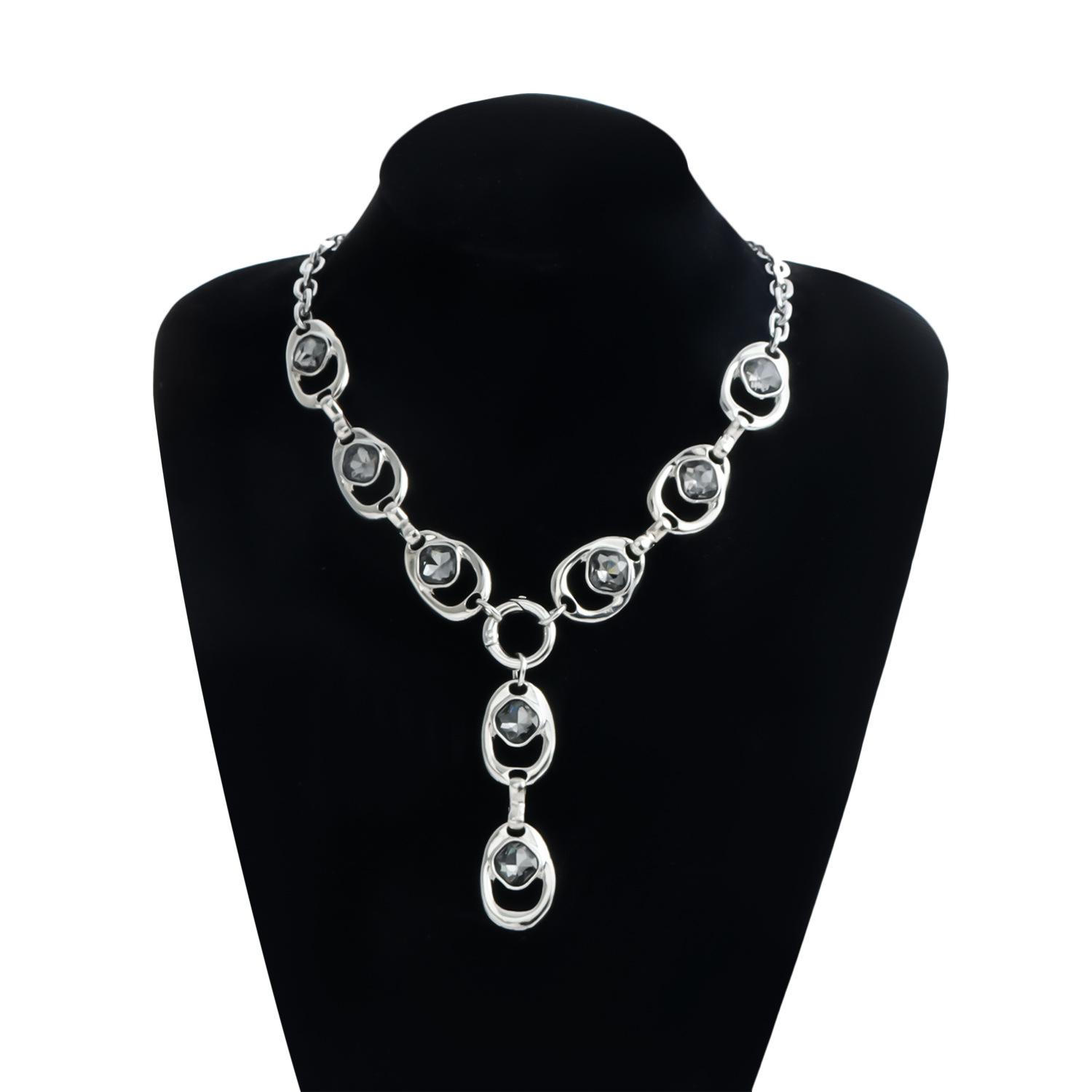 Statement Y Drop Lariat Necklaces for Women Chunky Silver Heavy Metal Chain Black Crystal Rhinestone Pendant Punk Goth Party Dress Everyday Streetwear Trendy Jewelry Gifts