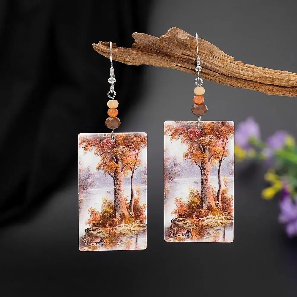 Brown Forest Tree 3D Printing Acrylic Earrings For Women Vintage Autumn Style Aesthetic Elegant 2026 Trend Daily Wear Jewelry