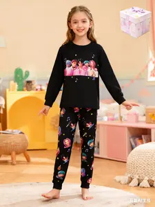 K-Pop Demon Hunters Saja Boys Long Sleeve Set, Casual Loose Fit Cartoon Print,  Carnival Gift All Season Youth Fashion Clothing