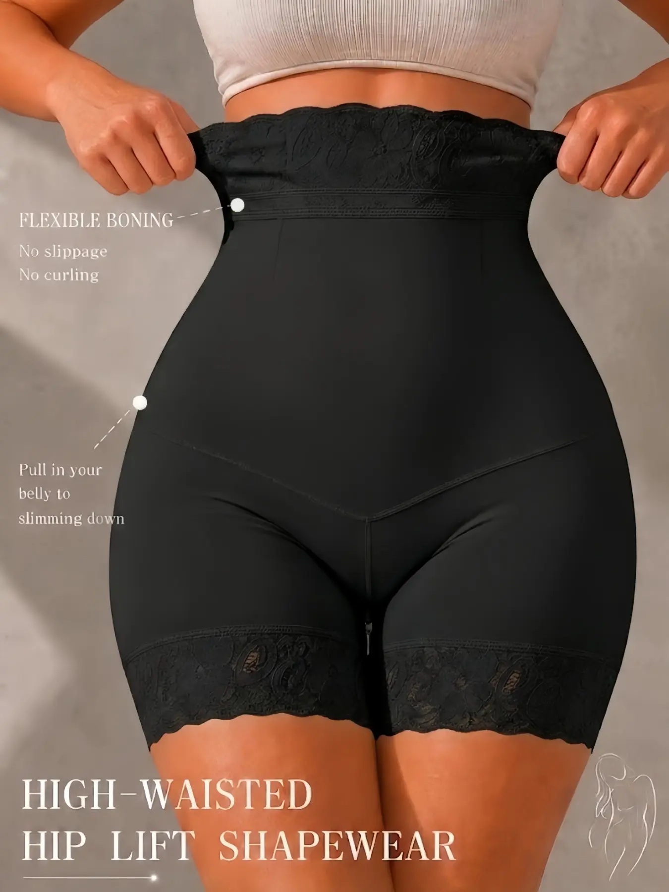 1 Count Women's Solid Color Sexy Lace Shapewear Shorts, High Elasticity Compression Shaping Panty, Colombian Shapewear, Fajas, Comfortable Breathable High Waist Butt Lifting and Tummy Control Bottoms, Suitable for Daily Wear & Training & Yoga