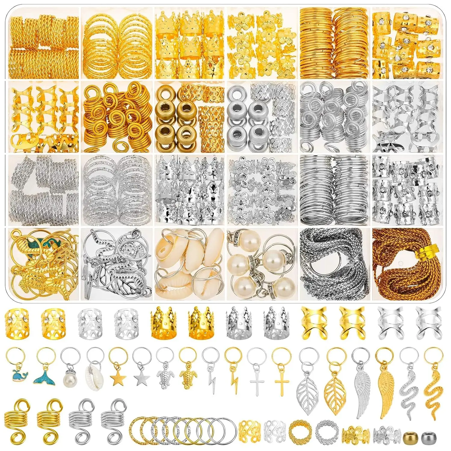 324 count  and  Hair  for Braids, Dreadlock Accessories for Women Men, Metal Hair Cuffs Rings Clips Charms Beads for Braids ,  for Parties, Festivals, Weddings, Daily Styling