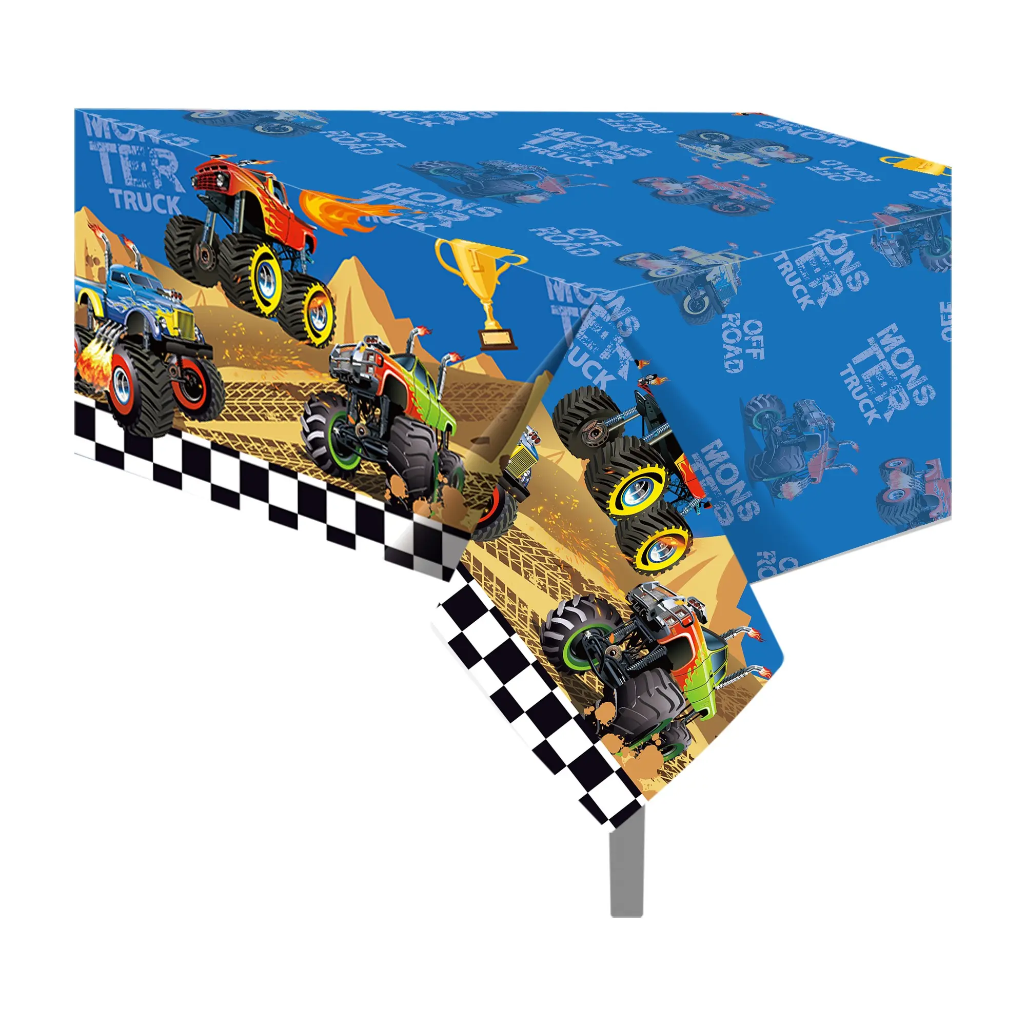Monster Truck Tablecloth, Disposable Pe Tablecloth, 130x220cm, Waterproof Plastic, Race Car Theme, Kids Party Decor, Boy Birthday Party Supplies