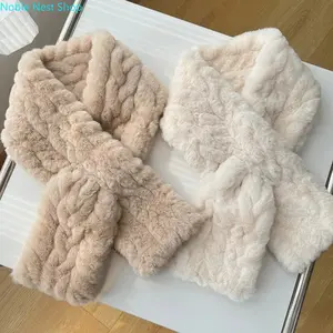 Women’s Soft Plush Polyester Knit Scarf, Solid Beige Khaki White Inelastic Neck Wrap, No Shedding Warm Accessory for Casual Weekend Wear, Hand Wash or Dry Clean Only