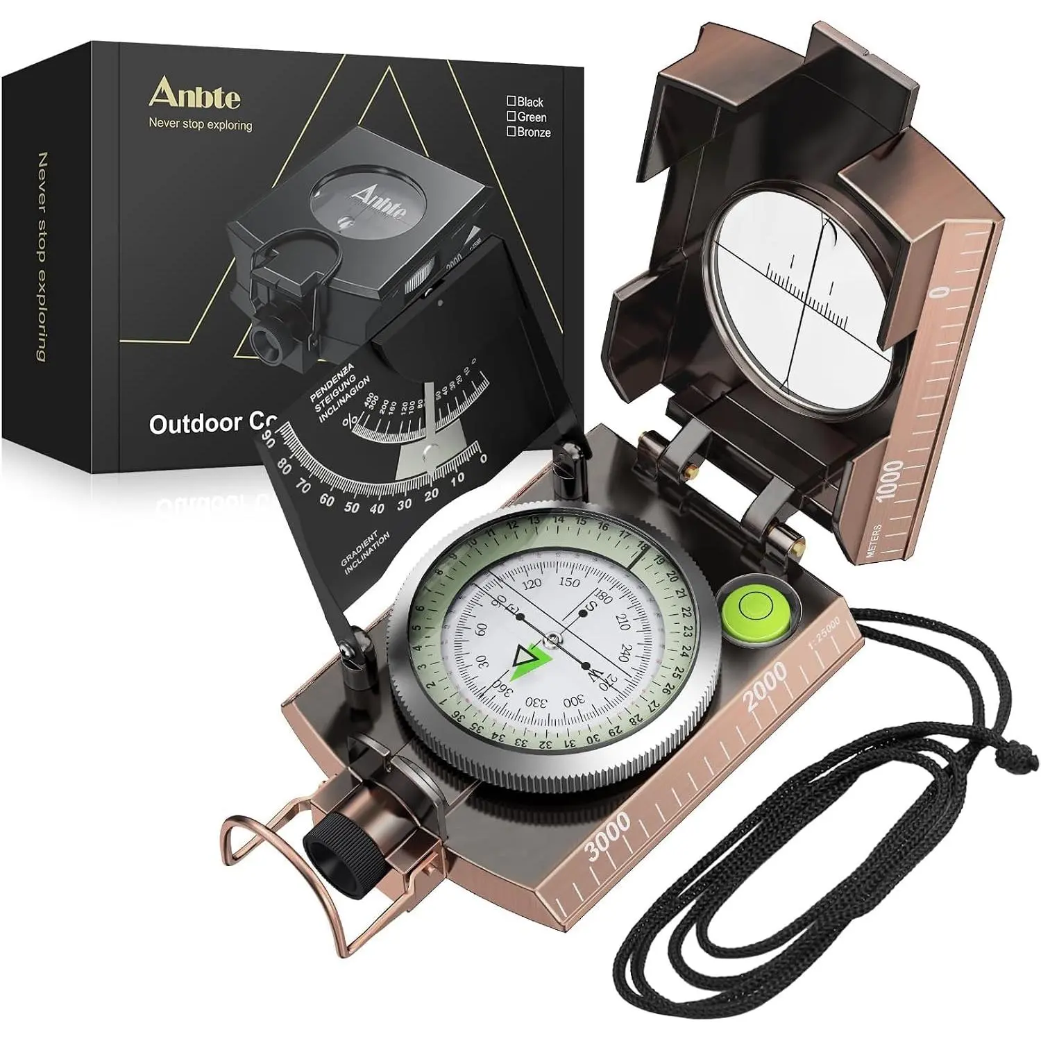 Proster Professional Lensatic Sighting Compass - IP65 Waterproof Metal Compass with Clinometer, Bubble Level for Camping, Hiking, Orienteering