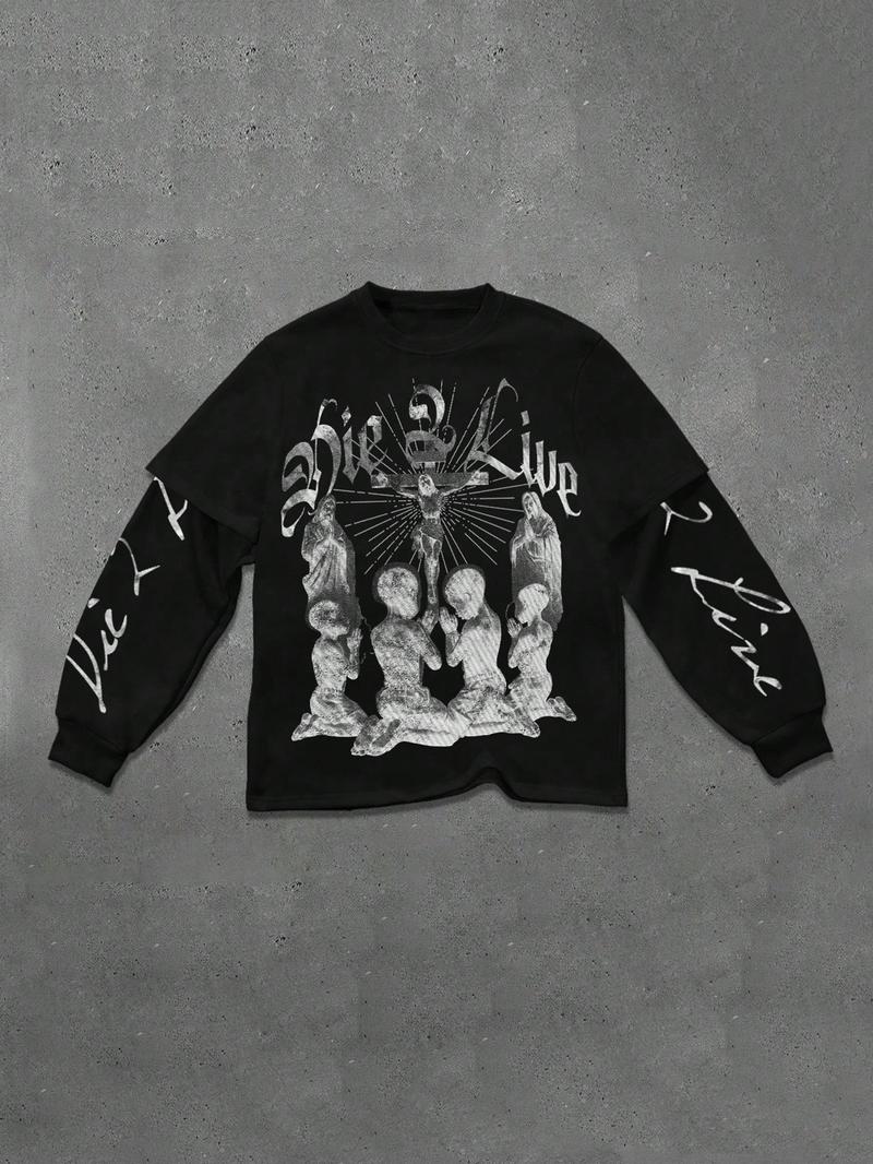 Unisex Casual Child Praying Print Pullover Sweatshirt, Fall Winter Medium Fabric, Fitted Style for Men, Women & Kids