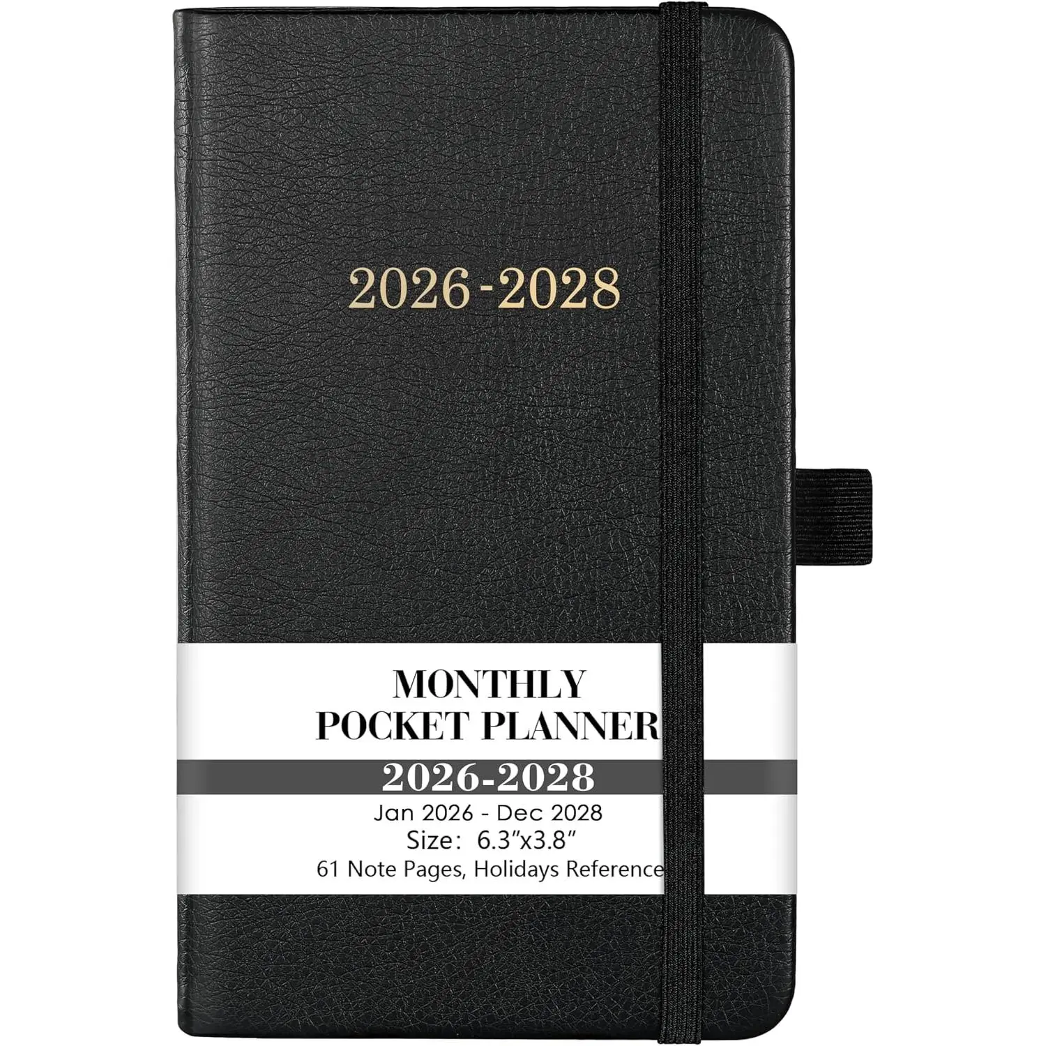 Pocket Planner/Calendar 2026-2028 - 3 Year Monthly Planner 2026-2028, Jan. 2026 - Dec. 2028(36 Months), 6.2" x 3.8", Pocket Planner with 60 Note Pages, Pen Holder,  Pocket - Black
