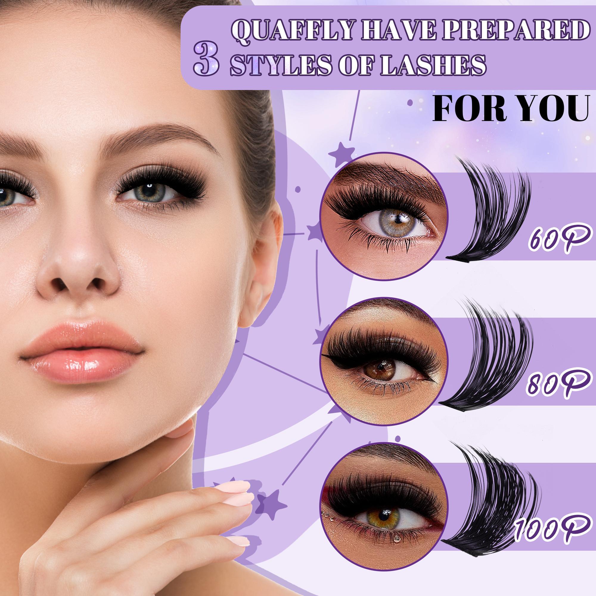 Individual False Eyelashes with Tools, 1 Set Mixed Length & Style Natural Look Eyelash Extensions, Self Grafting Curl Eyelashes, Eye Makeup Enhancement, Diy Volume Eyelashes