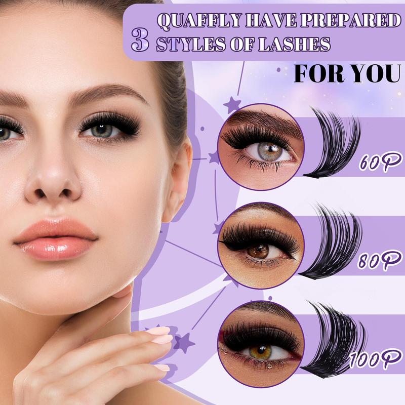 Individual False Eyelashes with Tools, 1 Set Mixed Length & Style Natural Look Eyelash Extensions, Self Grafting Curl Eyelashes, Eye Makeup Enhancement, Diy Volume Eyelashes