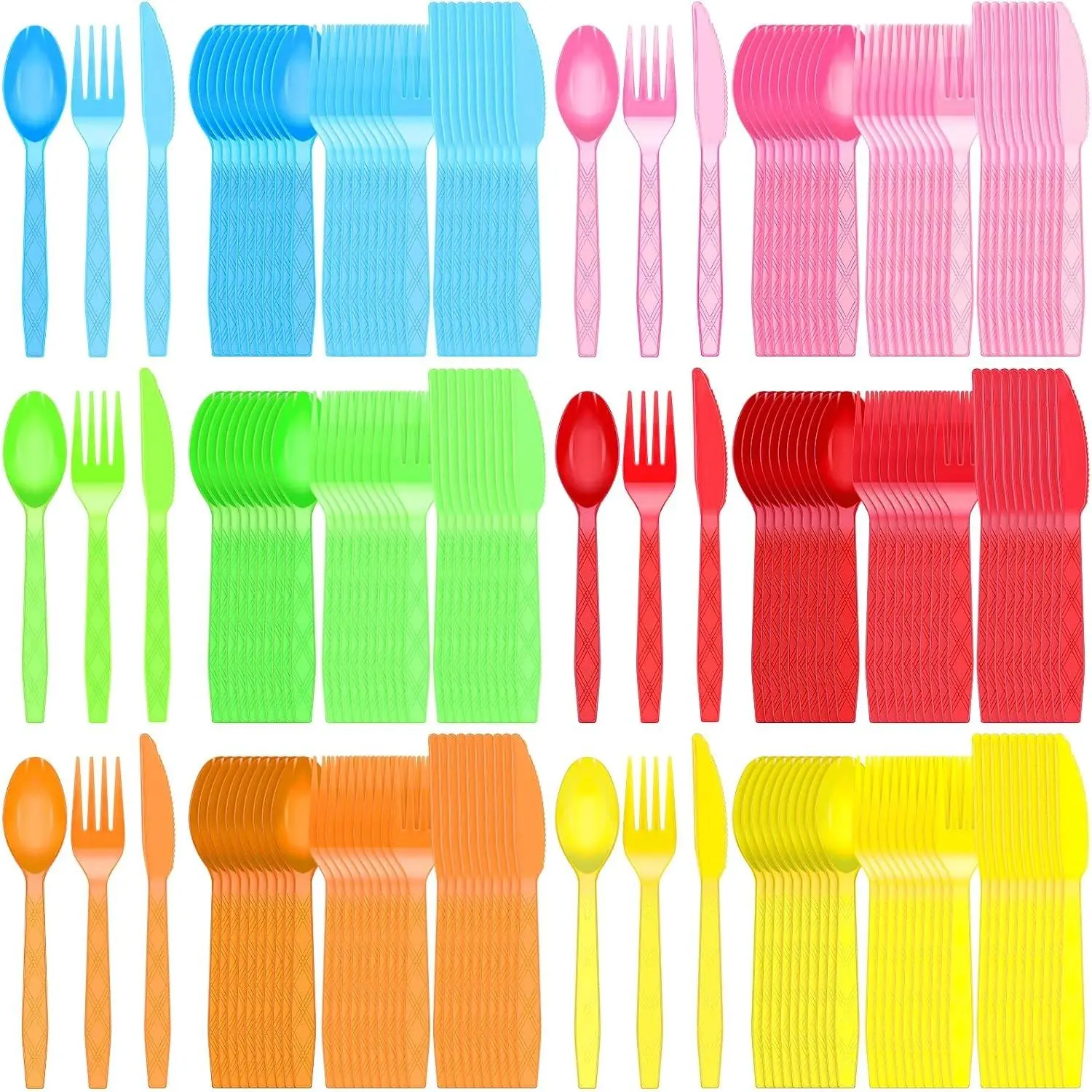 Hoolerry 180 Pcs Disposable Rainbow Plastic Cutlery Colorful Silverware