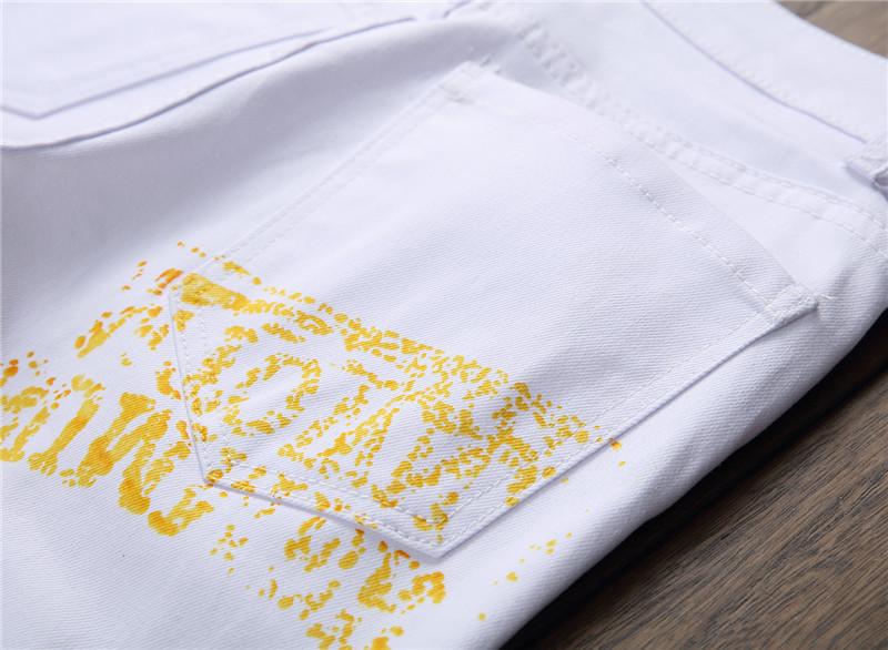 Street style design, light luxury couple jeans, elastic casual pants, printed straight leg pants, street fashion