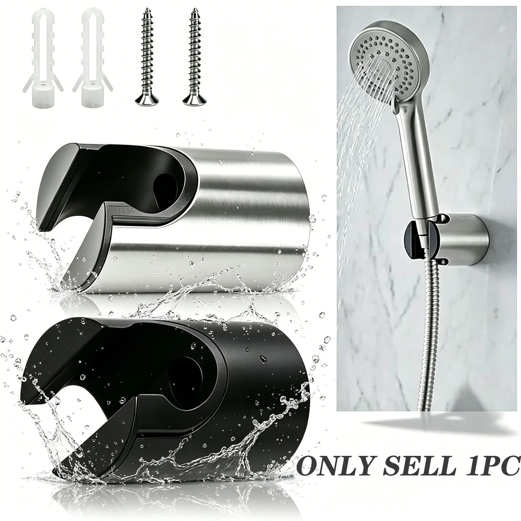 Wall-Mounted Shower Head Holder, Universal Handheld Shower Mount with Screw Kit, Bathroom Installation Bracket, Easy to Install