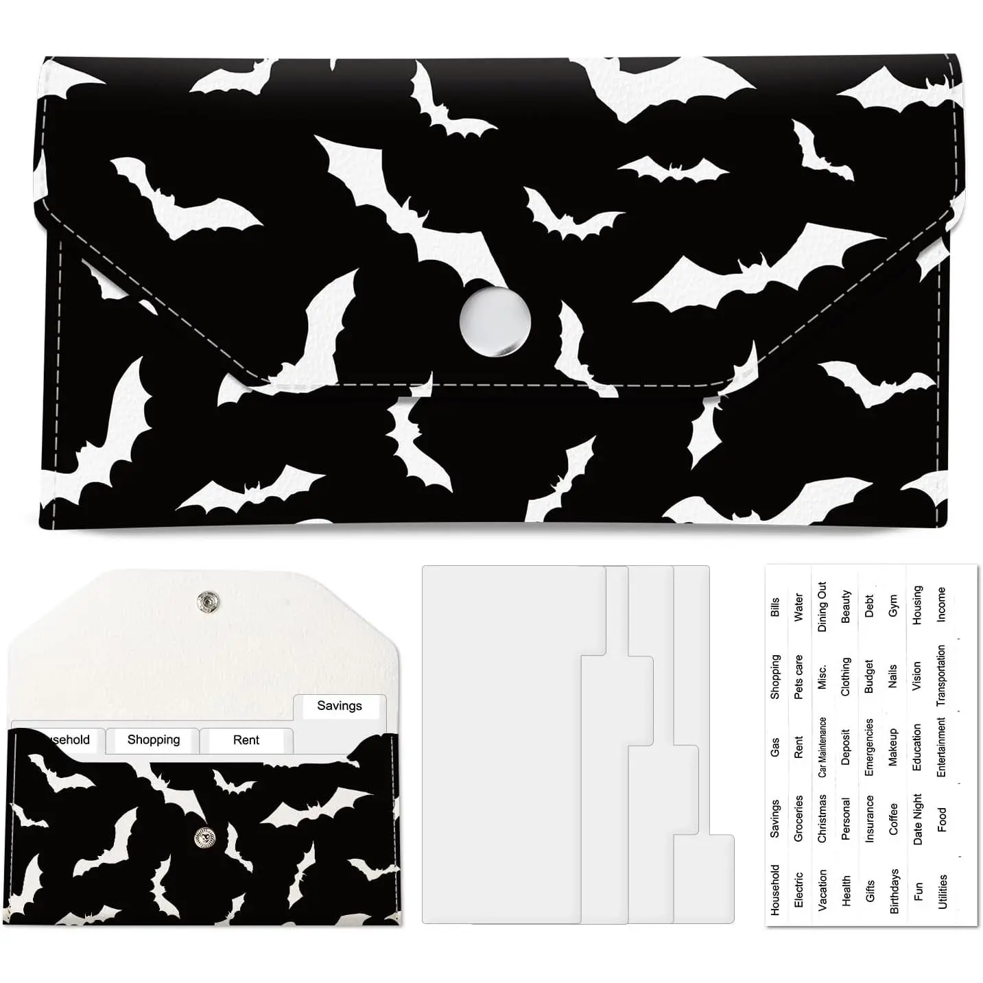 PU Leather  Envelopes Wallet,   Savin Wallet, Cute Budget Envelope with 4 Dividers & 1 Sheets Budget Labels  Night Sky